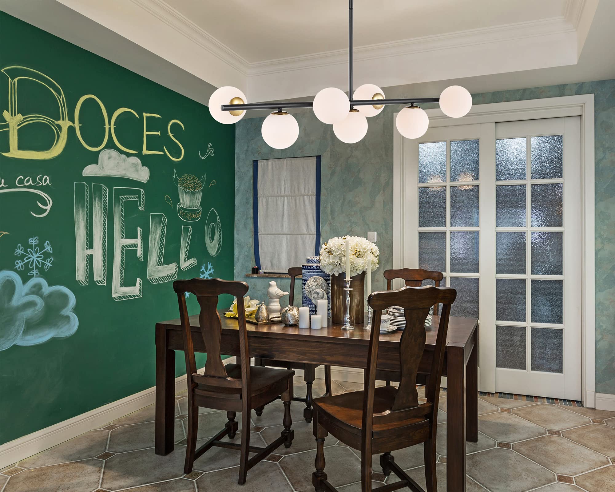 Baoden 7-Light Modern Sputnik Chandelier, Gold/Black Metal Pendant Light For Dining & Bedroom