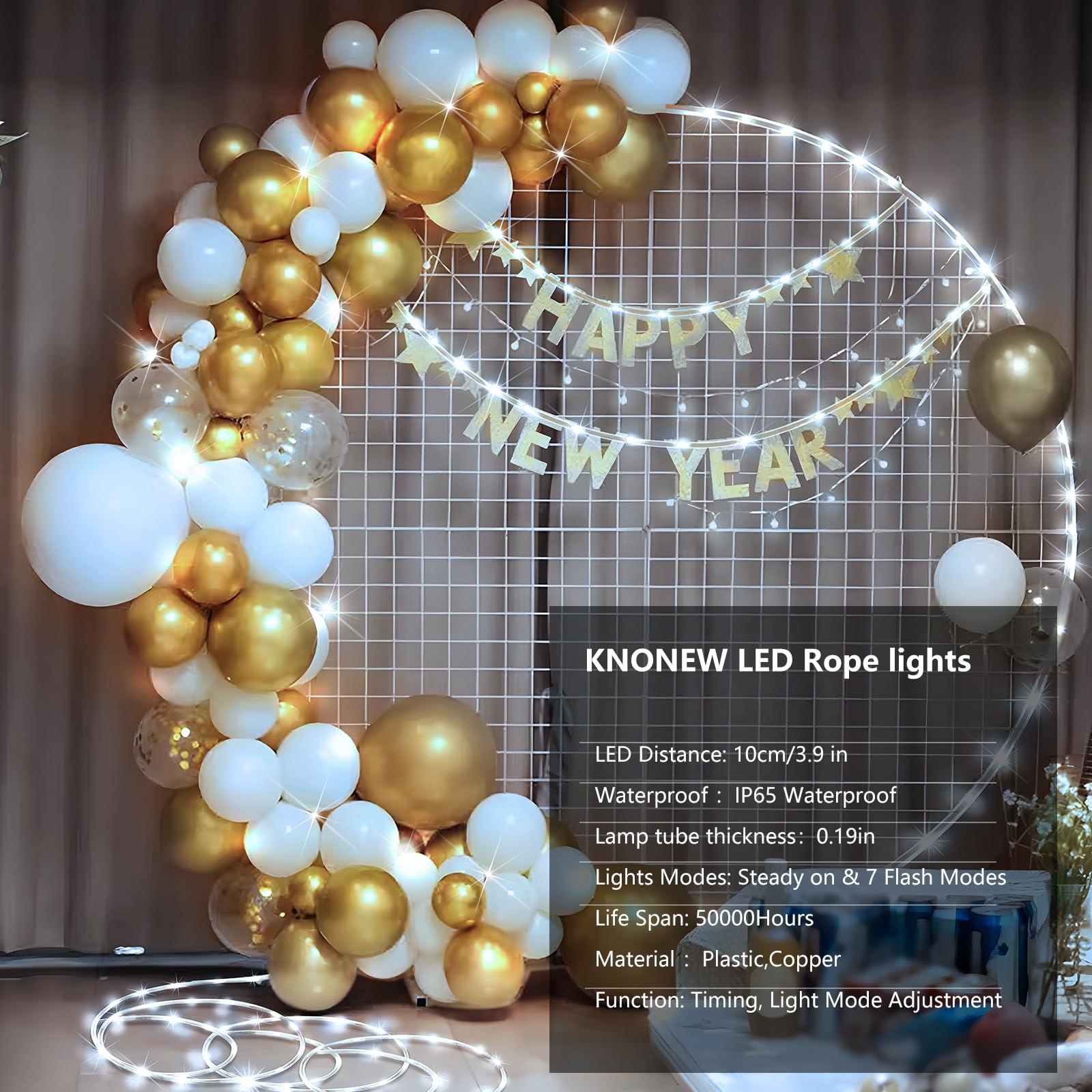 Knonew 328Ft 1000Led Rope Lights For Outside Outdoor String Lights Waterproof 8 Modes Clear Tube Light For Indoor Bedroom Wedding Garden Patio Christmas Tree Rv Holiday Decoration(Cold White)