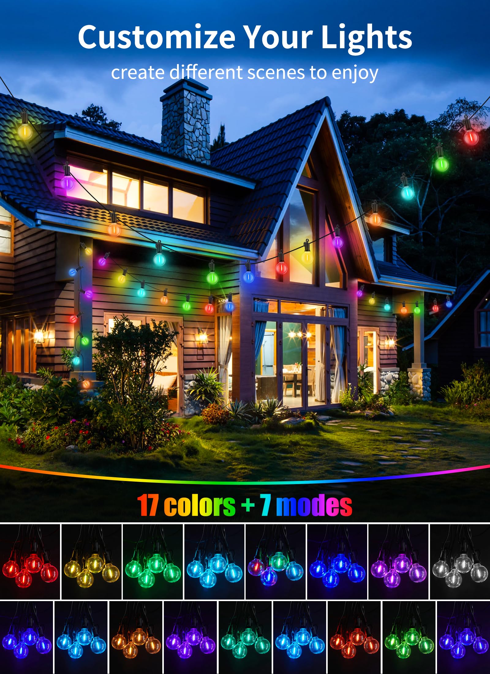 Brightown Rgbw Outdoor String Lights, 58Ft Led Patio Lights With Remote And Timer, Commercial Grade Waterproof Hanging Lights Wi