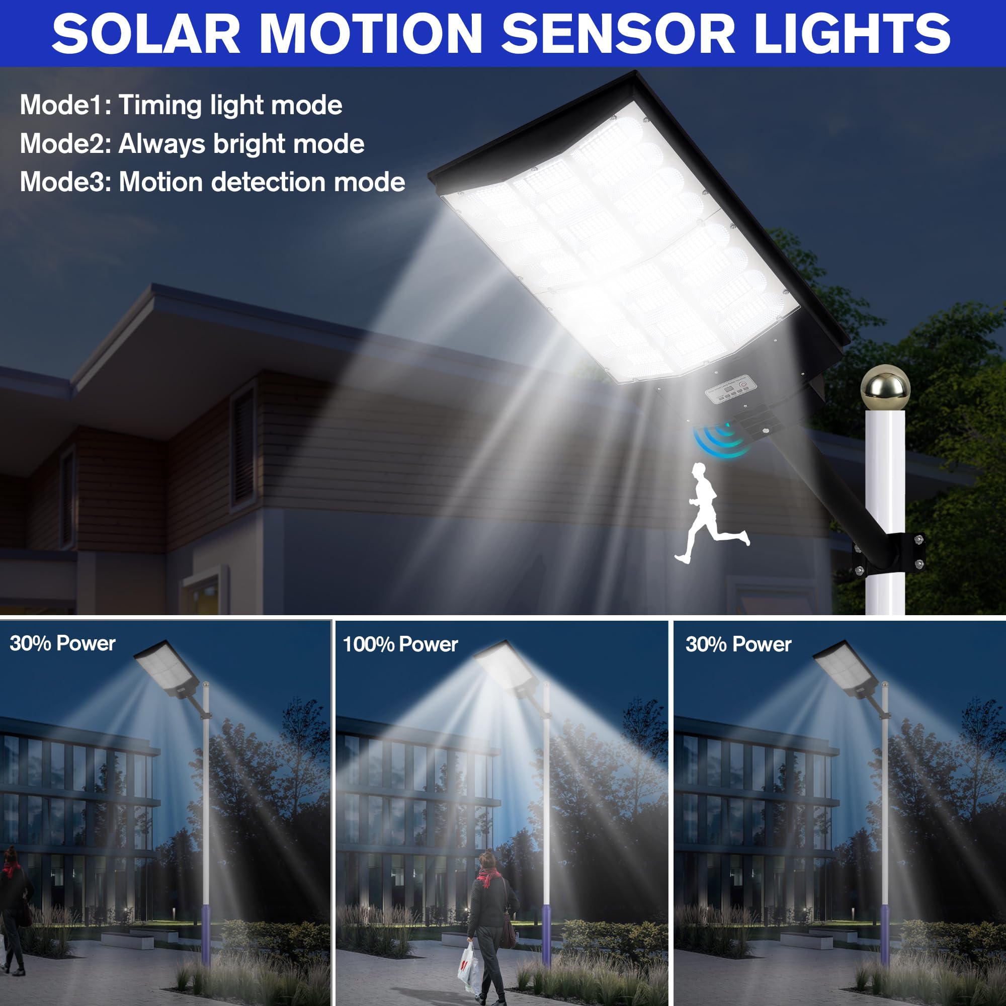 INSDEA Solar Street Light 8200W with Motion Sensor, 8200LM Dusk to Dawn, Waterproof LED Security Light, Black for Garden/Yard/Parking Lot
