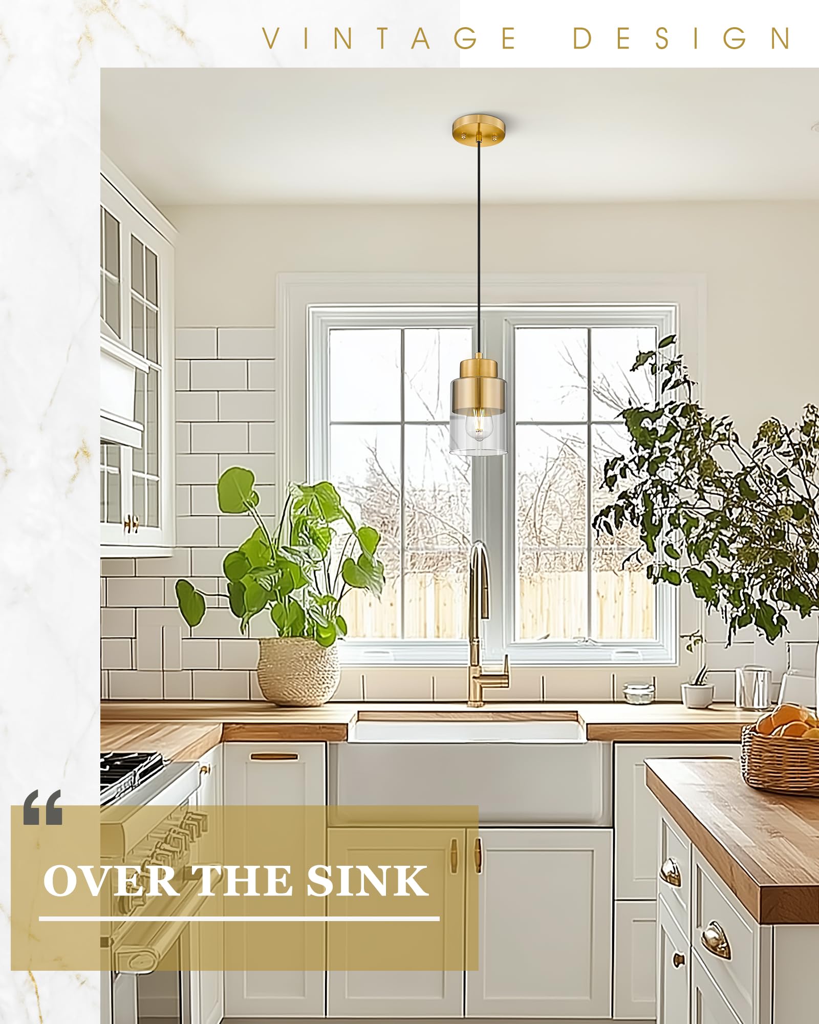 Audickic Gold Pendant Lights Kitchen Island  Dual Shade Hanging Lights Fixtures With Metal And Clear Glass  Modern Brass Kitchen Pendant Lighting Over Island For Dining Room  Ad-24022-1P-Gd