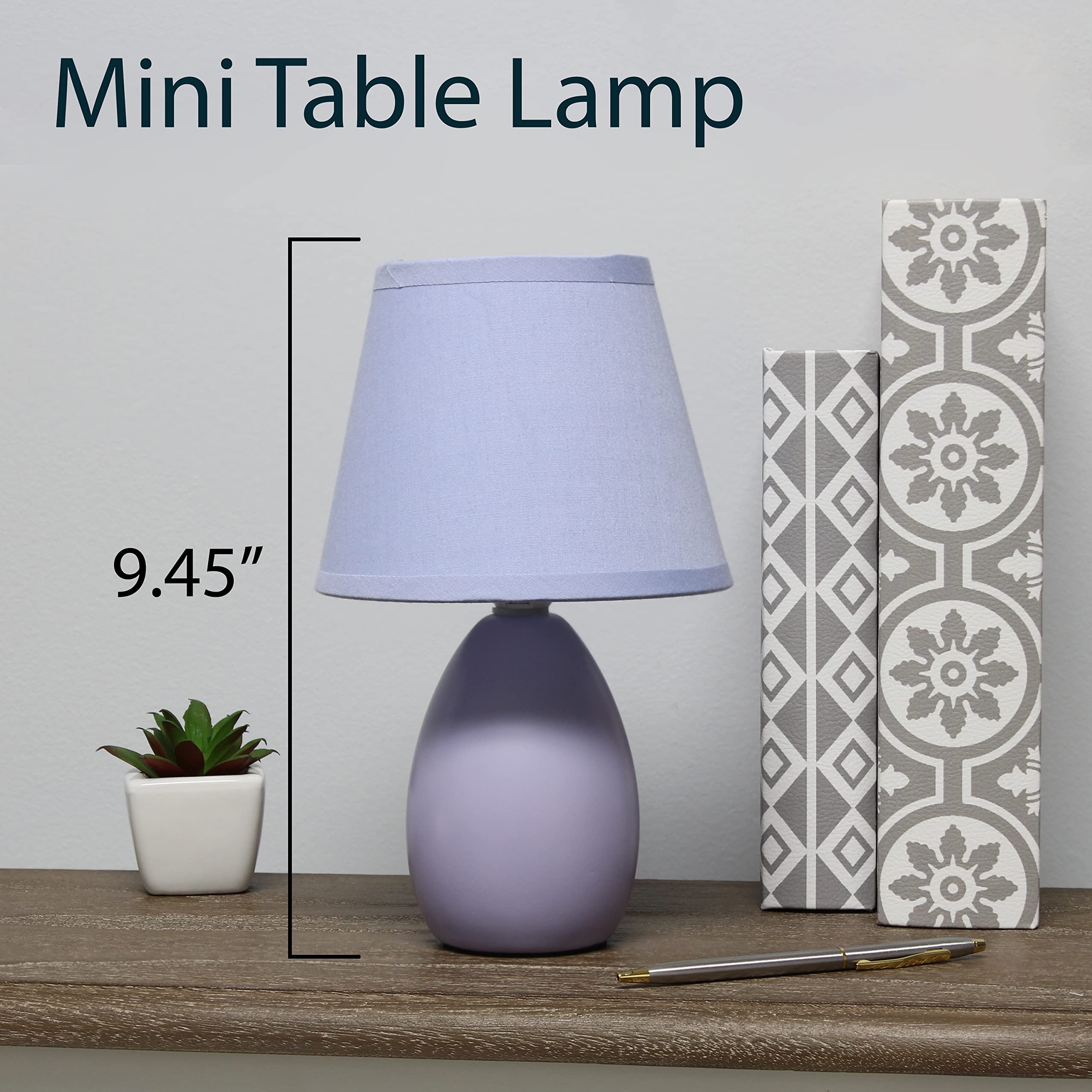 Simple Designs Lt2009-Prp Mini Egg Oval Ceramic Table Desk Lamp, Purple