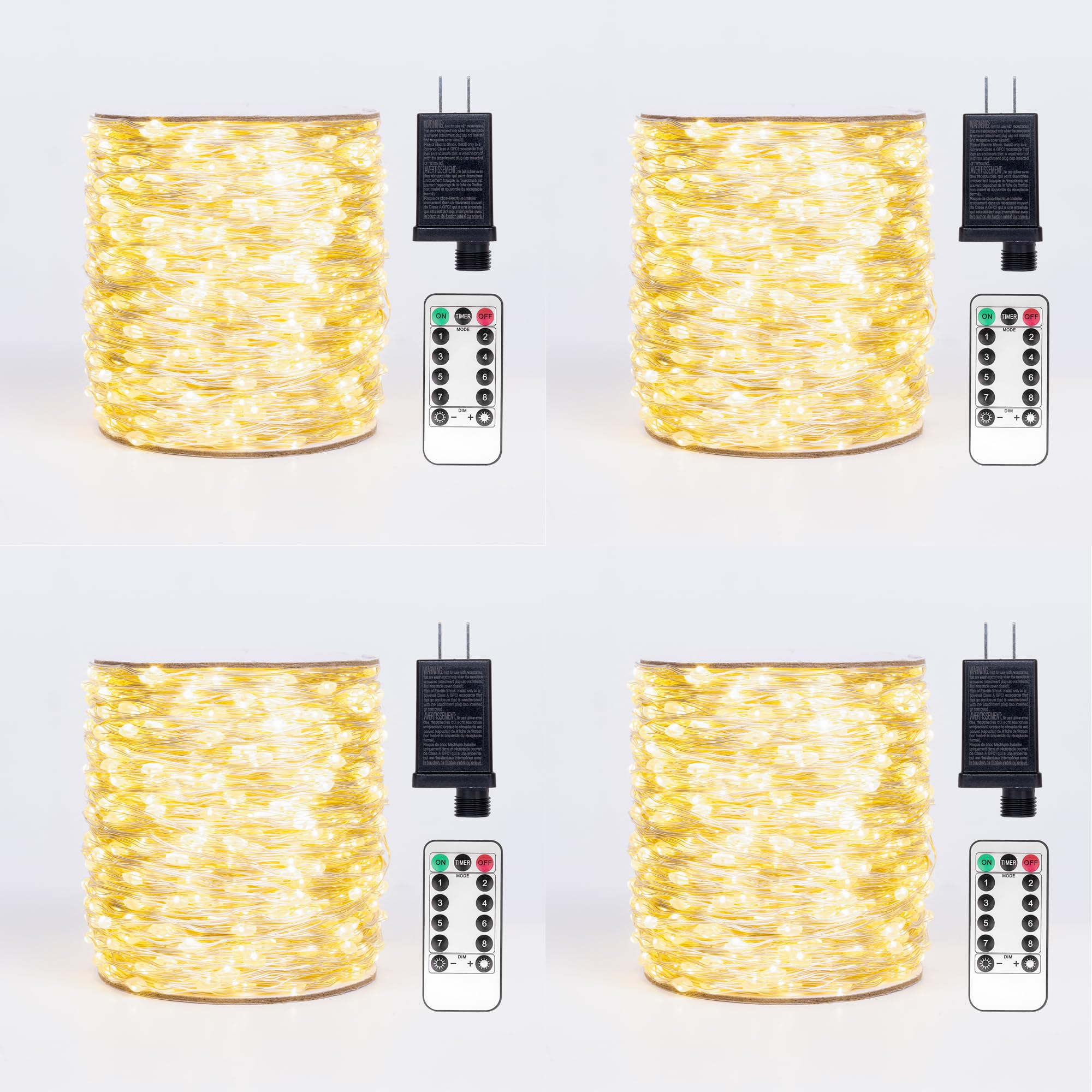 ZELUXDOT Fairy Lights Plug in,4Pack 100FT 300 LEDs Waterproof Led String Lights,Twinkle Light with 8 Modes Remote for Outdoor In