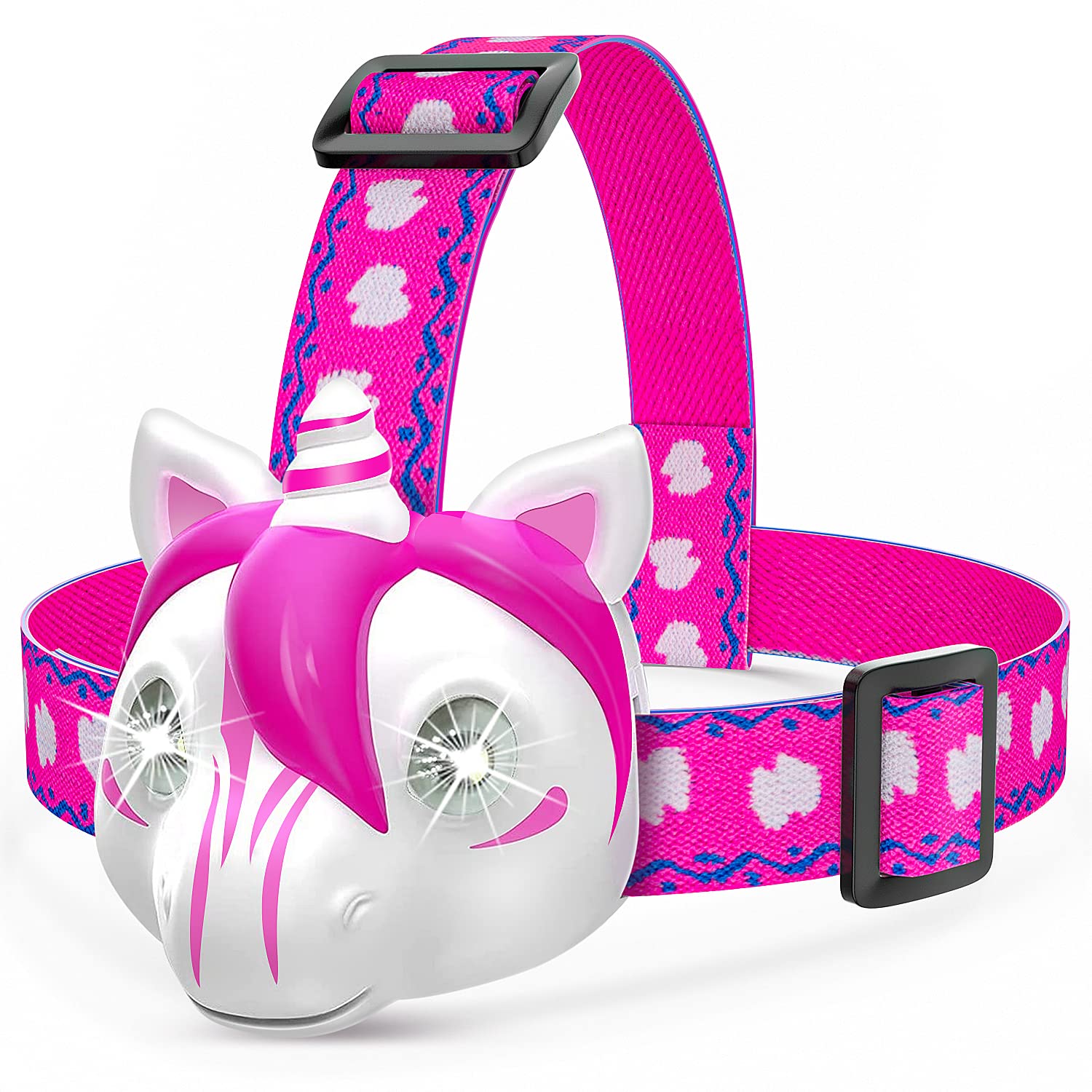 Aubllo Toys LED Headlamp for Kids - Unicorn Flashlight, 3 Lighting Modes, Pink, Model FSL0024DJS, Adjustable Elastic Headband