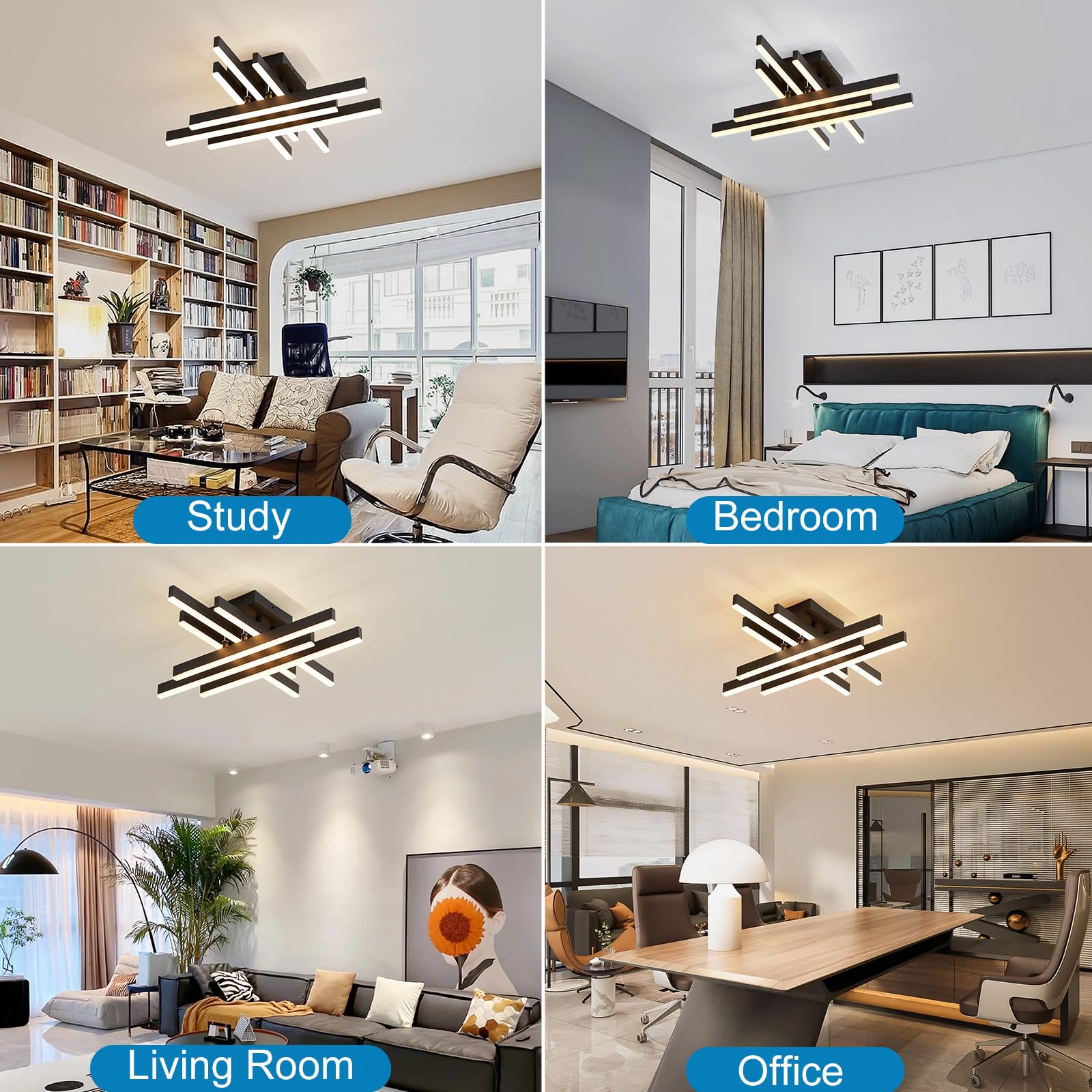 Oranoor Modern Led Ceiling Light Flush Mount, 19In Dimmable Black Led Ceiling Light With Remote For Bedroom Kitchen Living Dinin