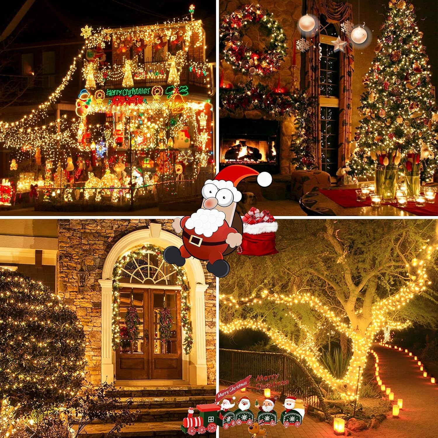 EEW 4 Pack Solar String Lights, Warm White, Waterproof, 8 Lighting Modes, Copper, Model CAIYUAN-100