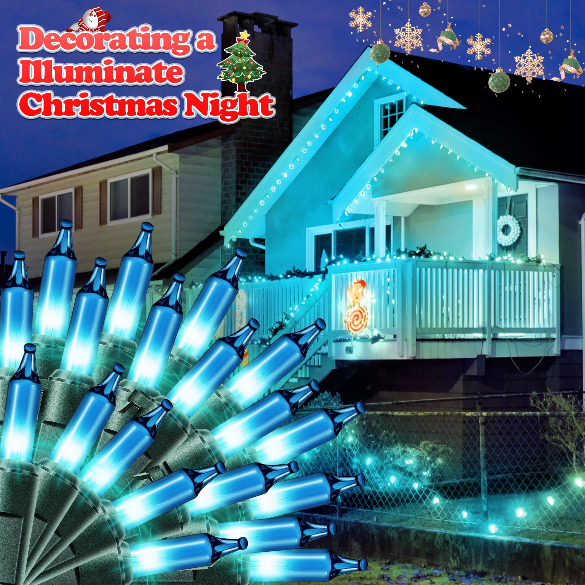 Enhon Twinkling Teal Christmas Lights, 50.8 Ft 48 Of 200 Random Twinkle Bulbs, Christmas Lights Connect Up To 5 Set, Waterproof Twinkle Lights Plug In For Christmas Outdoor Indoor Decorations