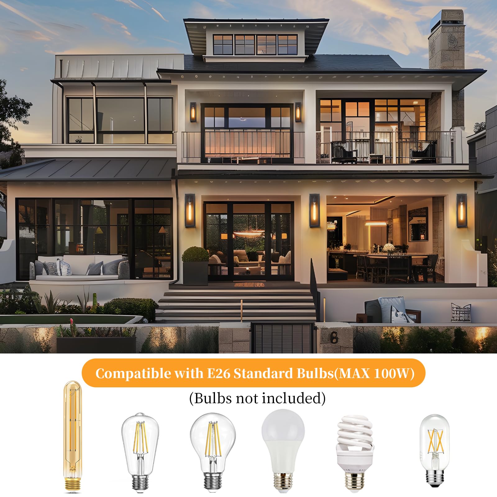 Criry Large Outdoor Exterior Wall Lights For House 2-Pack, 15.8'' Waterproof Matte Black Front Porch Lights, Rectangular Outdoor Wall Sconce Lantern For Patio Entryway Garage, Bulb Not Included