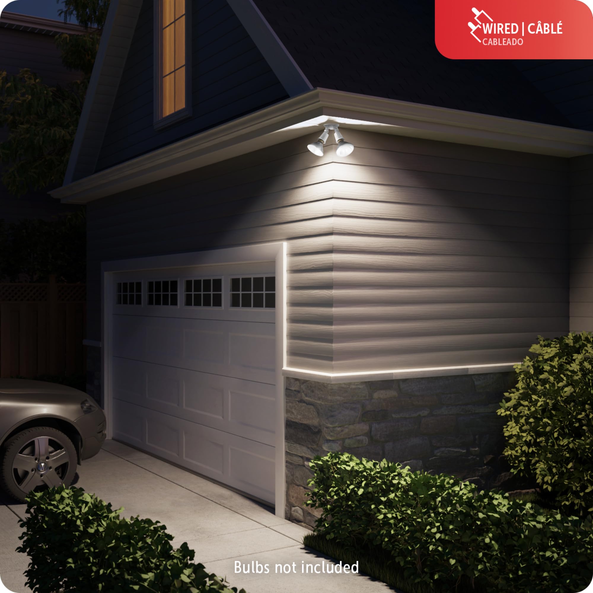 Globe Electric Twin Head Security Flood Light, Hardwired, White, Model 17000104