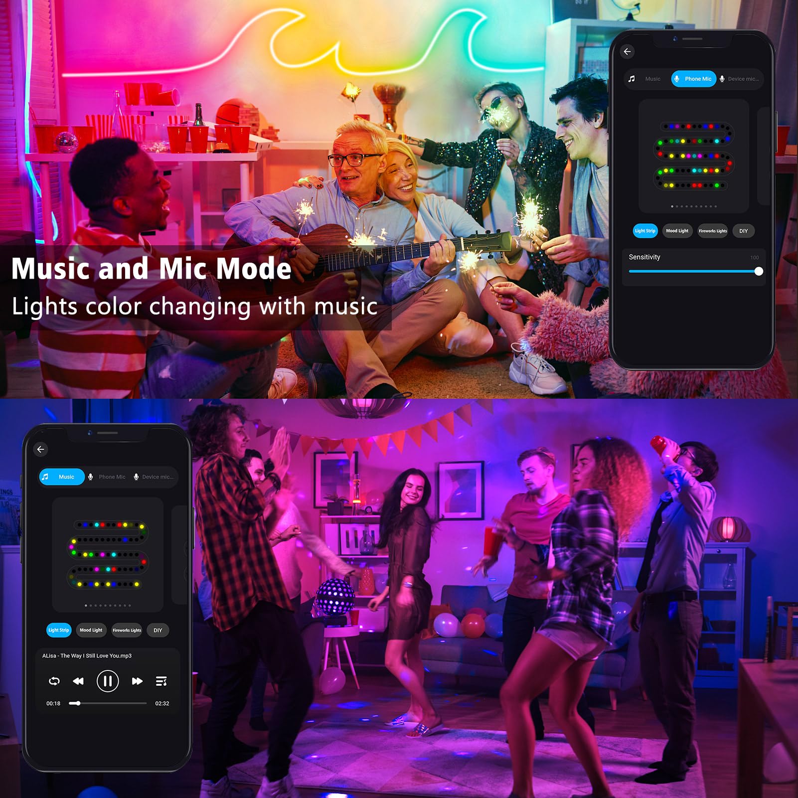 Danhh LED Neon Rope Lights, RGB Color Changing, 10M, Waterproof, Model D001, Remote APP Control, Music Sync