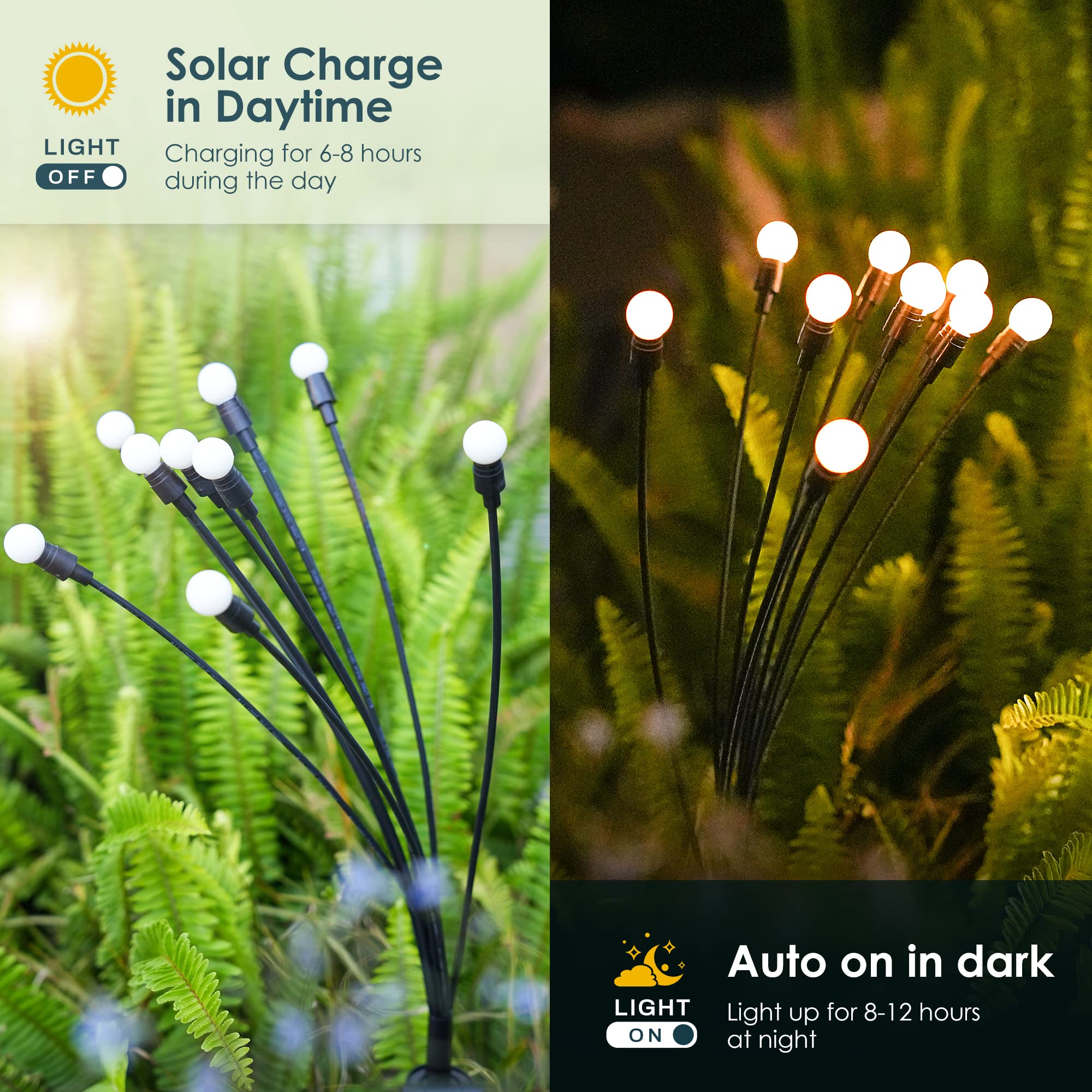 Patiopia 60 Led Solar Garden Lights, Warm White Firefly Outdoor Decor, Waterproof 6 Pack