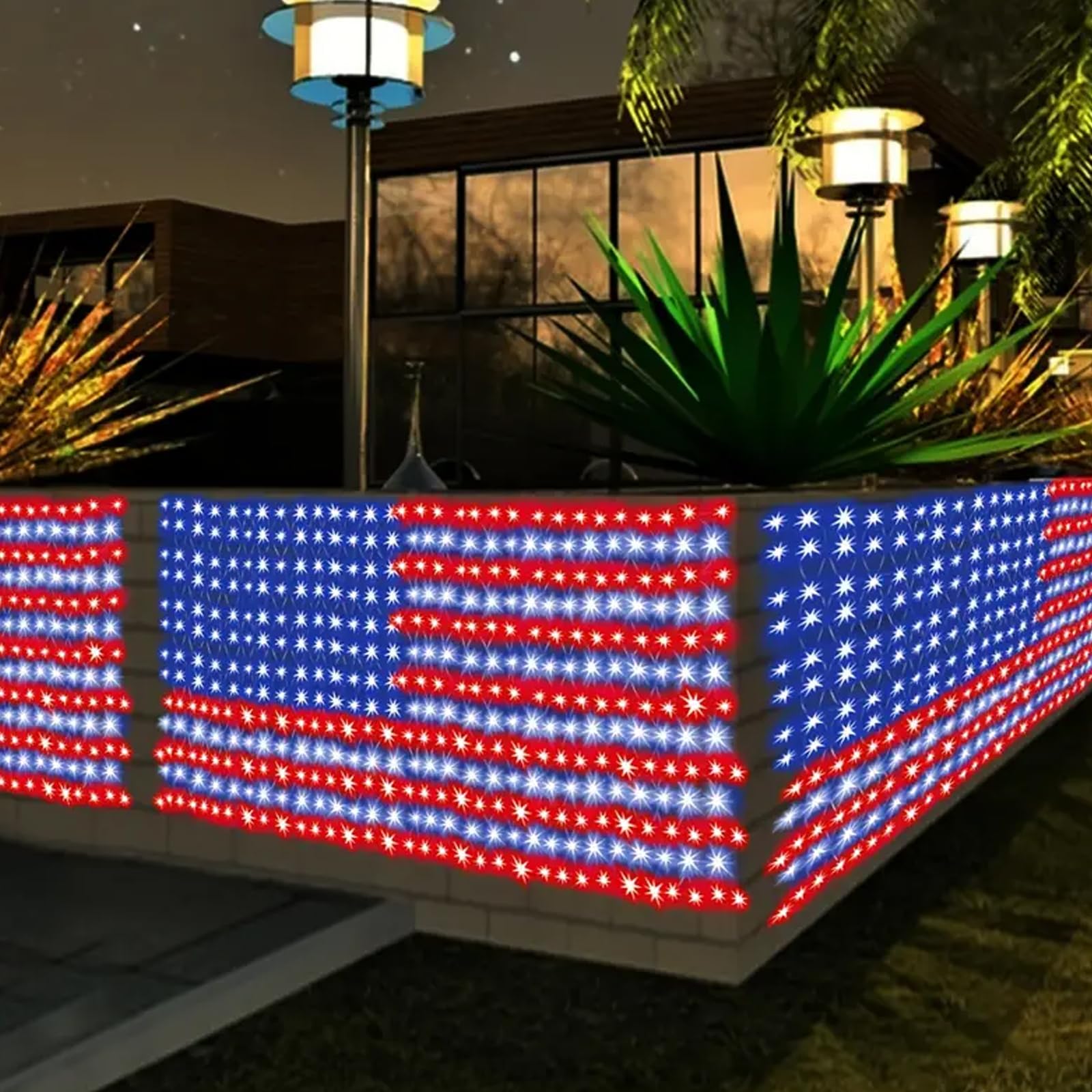 Miniao American Flag Led Net Light, 420 Waterproof Lights For July 4Th Garden Decoration