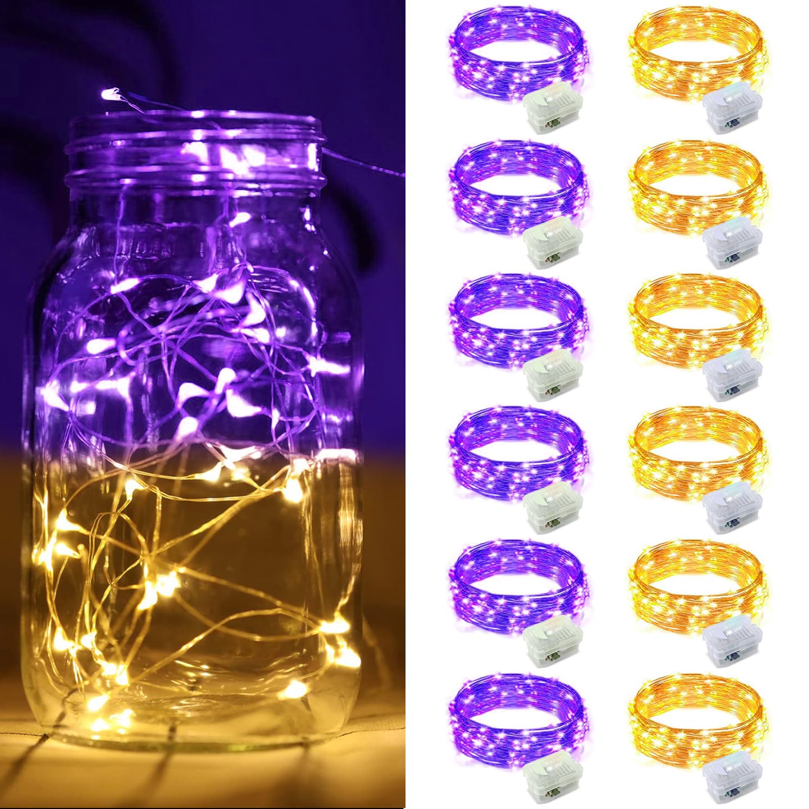 ZGWJ 12 Pack Battery Powered Fairy Lights  Mixed Colors 7Ft 20 Mini LED Silver Wires  3 Modes for DIY  Party  Wedding  Bedroom  Halloween Christmas Decoration (Warm Purple)