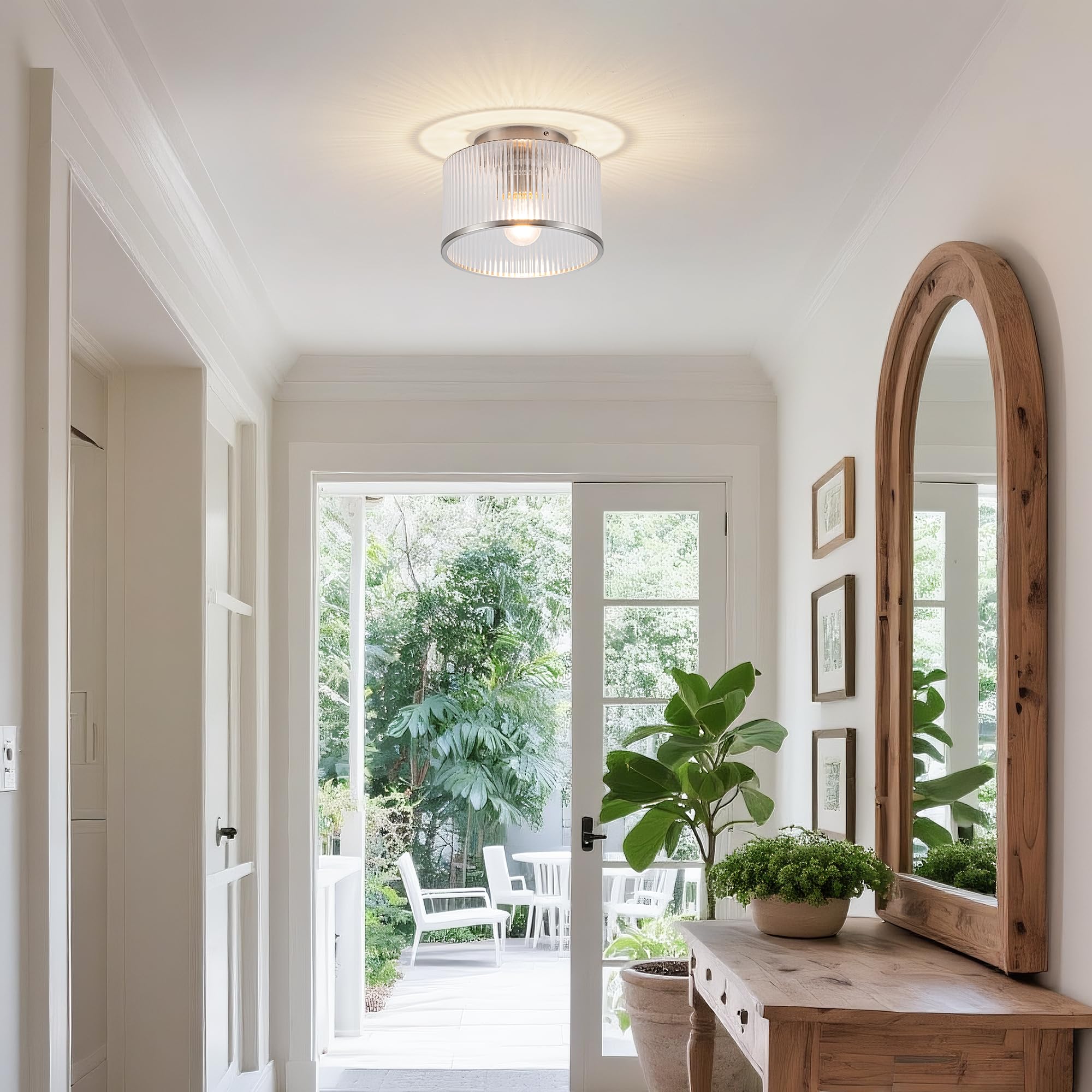 Mayna Modern Nickel Semi Flush Mount Ceiling Light Fixture, 1-Light Glass Ceiling Light, Hallway Light Fixtures Ceiling Mount Fo