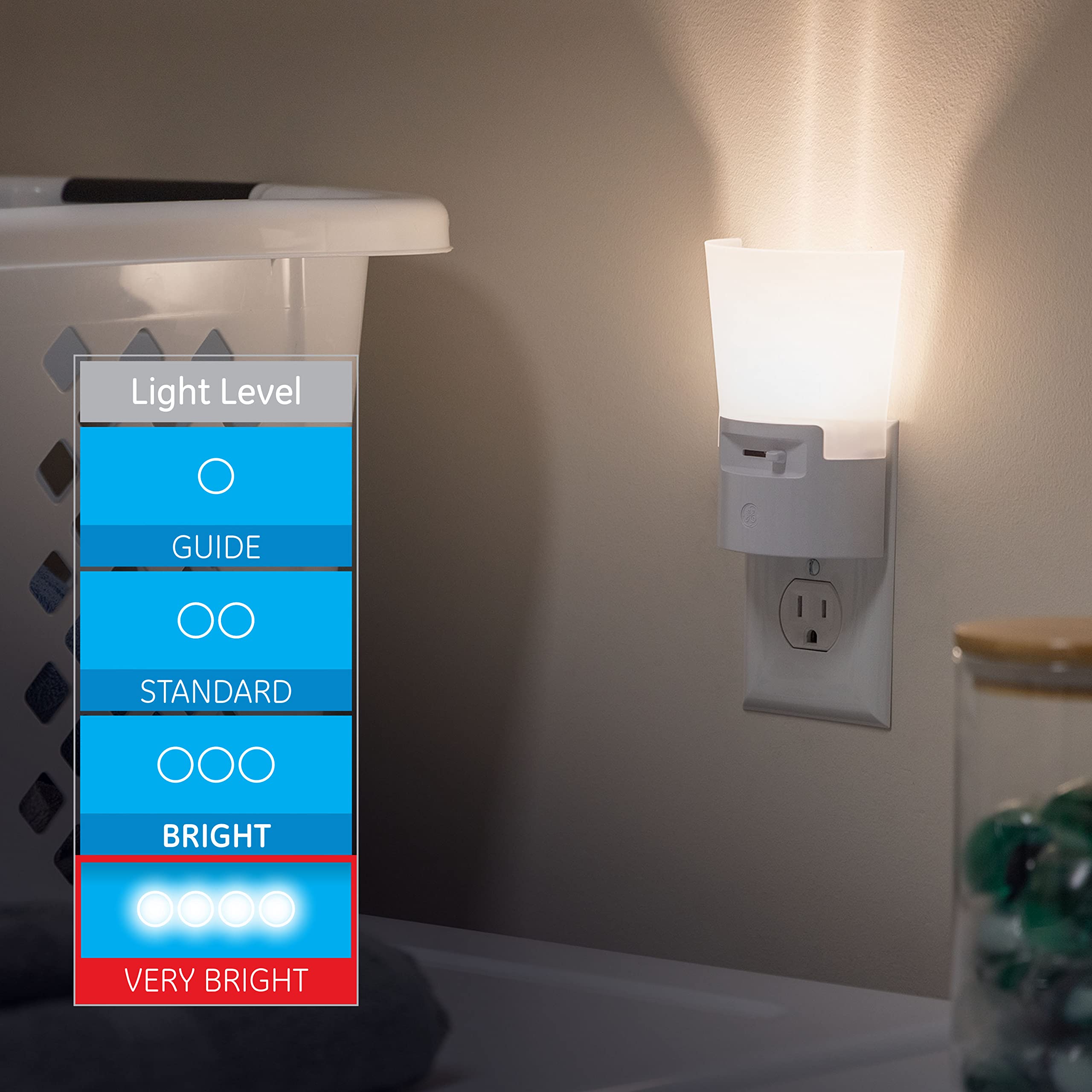 GE Ultrabrite Dimmable Sconce LED Night Light, Energy Efficient, Dusk-to-Dawn Sensor, 1 Pack, White, Model 45123
