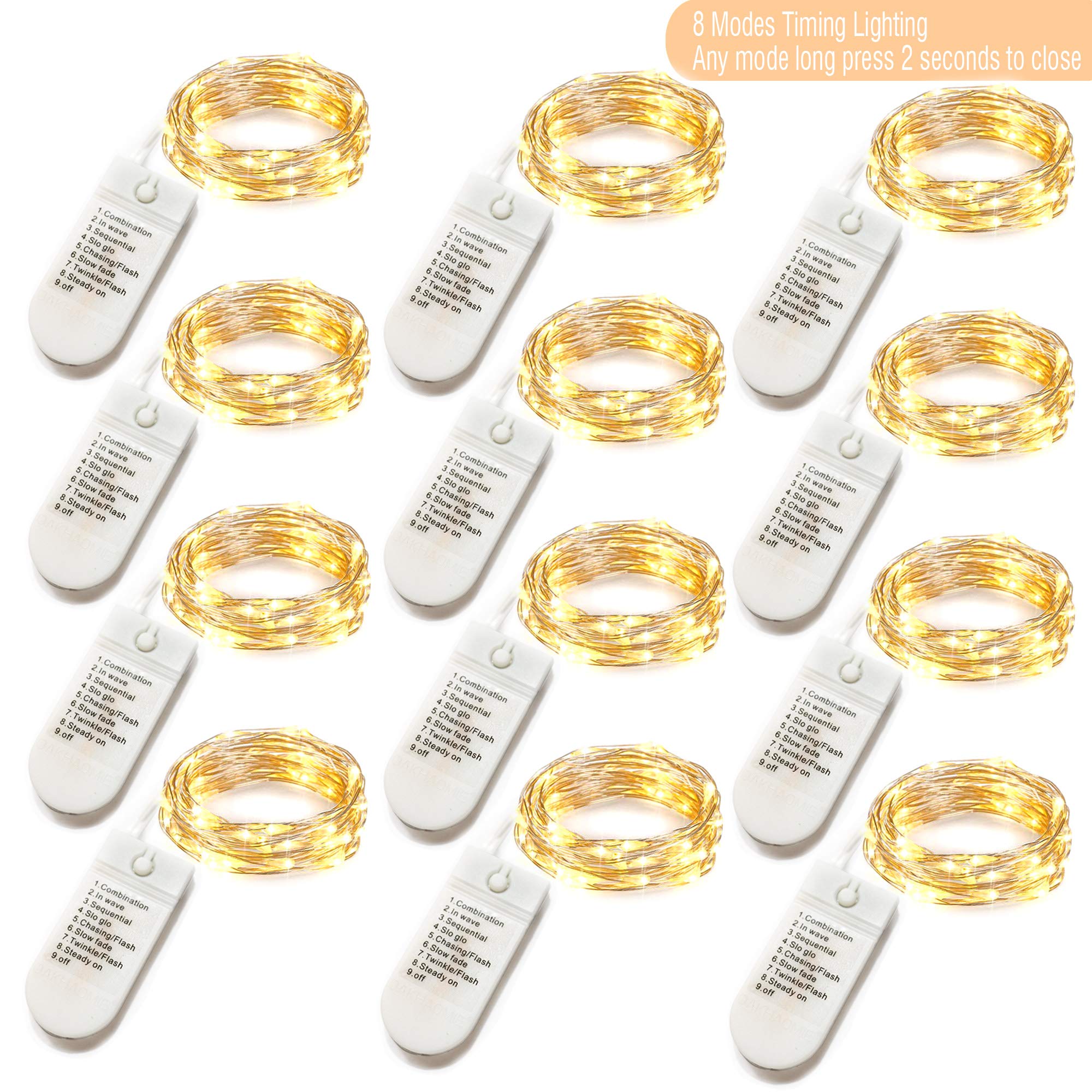 [12-Pack] 8 Modes Fairy String Lights with Timer, 20 LEDs Lights on 6.5ft Silver Wire,Fairy Lights Battery Powered 2xCR2032,3 to