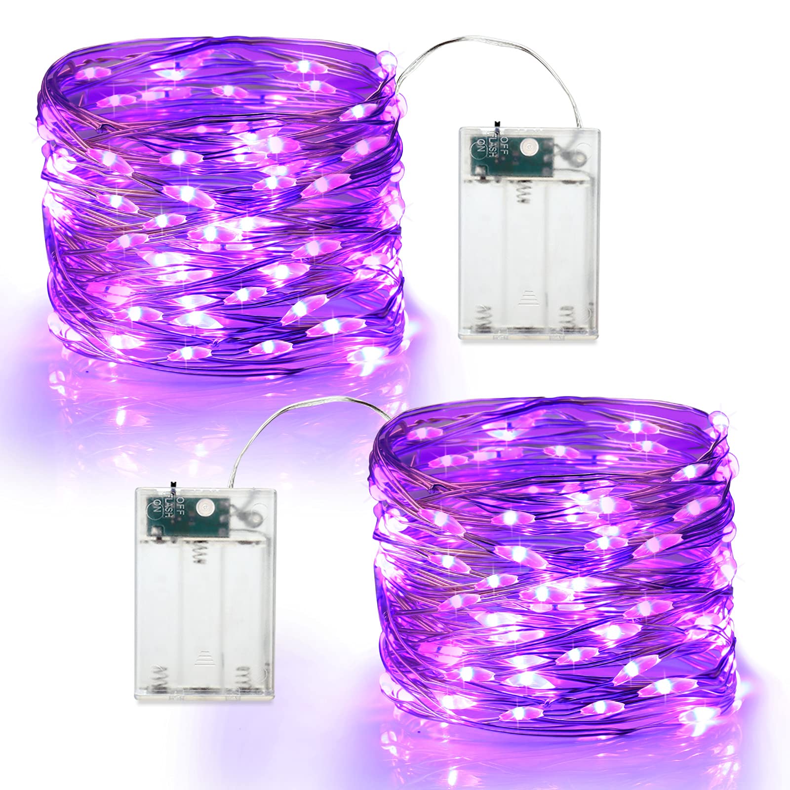 Brizled Purple Halloween Lights, 19.47ft 60 LED Purple Fairy Lights, Battery Powered Twinkle/Steady On Halloween String Lights I