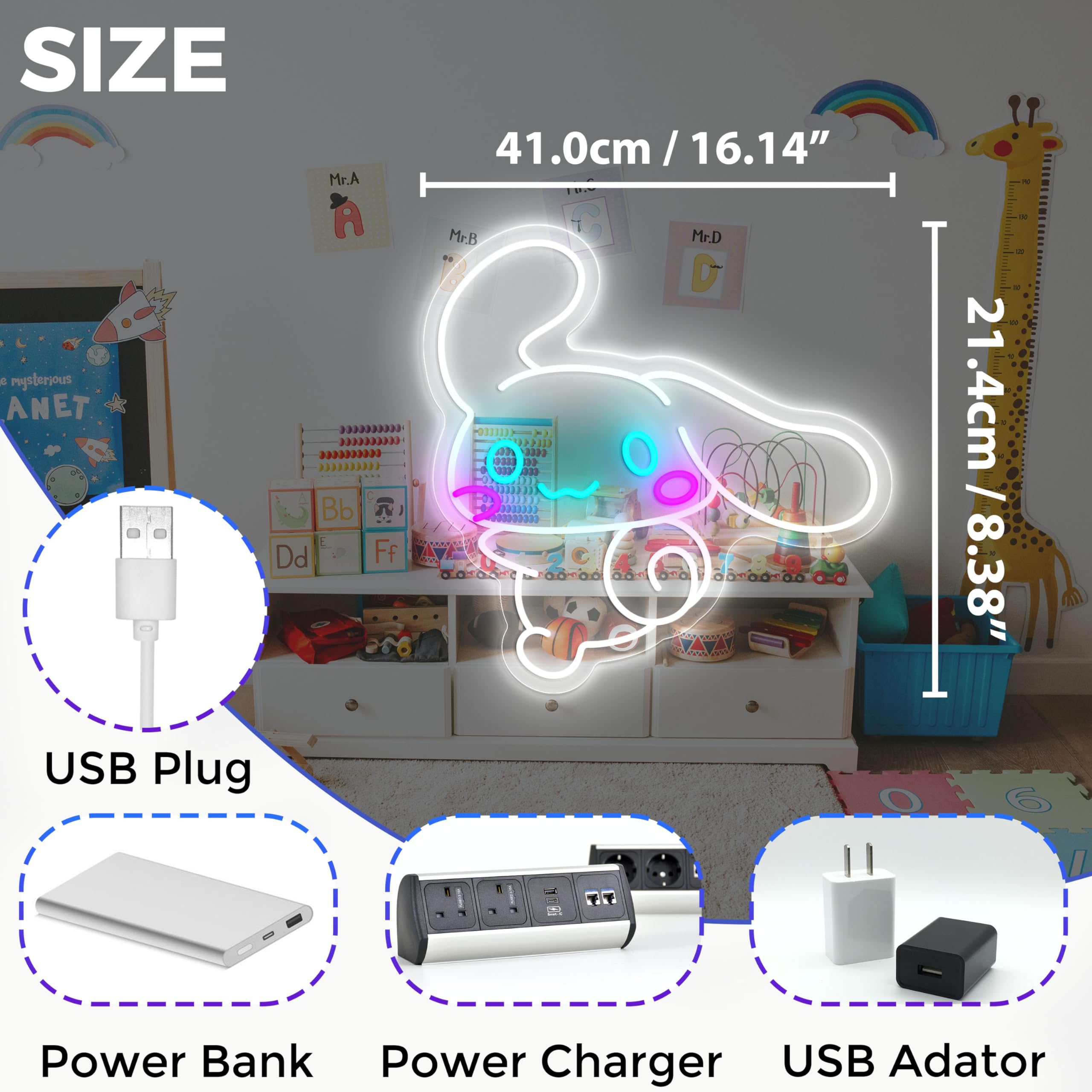 JOSEBRU Neon Sign CinnamoRoll Wall Decor for Bedroom & Game Room, 16.14inx12.20in, Multicolors