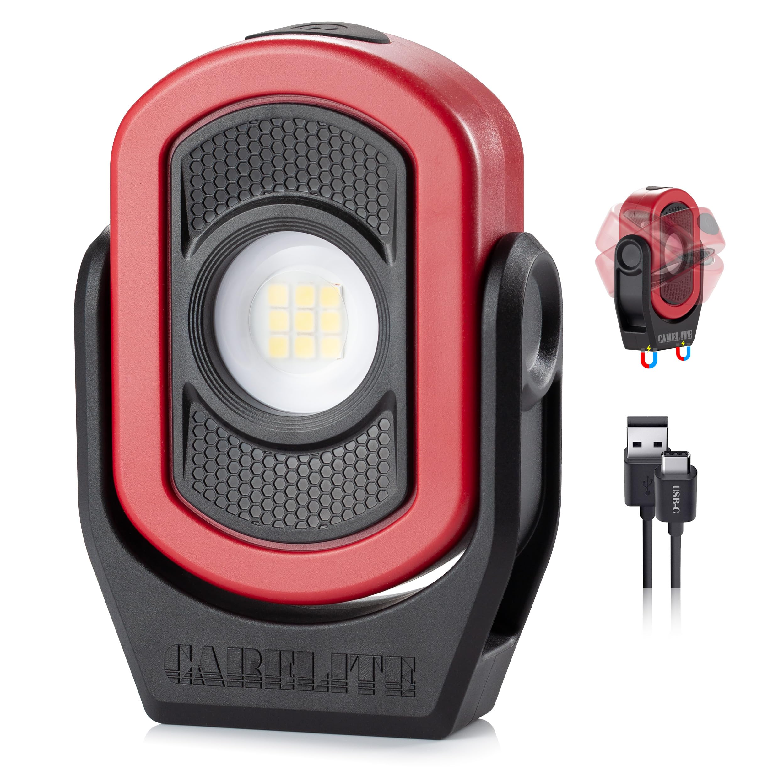 CARELITE Magnetic Work Light - 780 Lumen, Rechargeable, Durable, 1 Pack, Red, Model 1223R