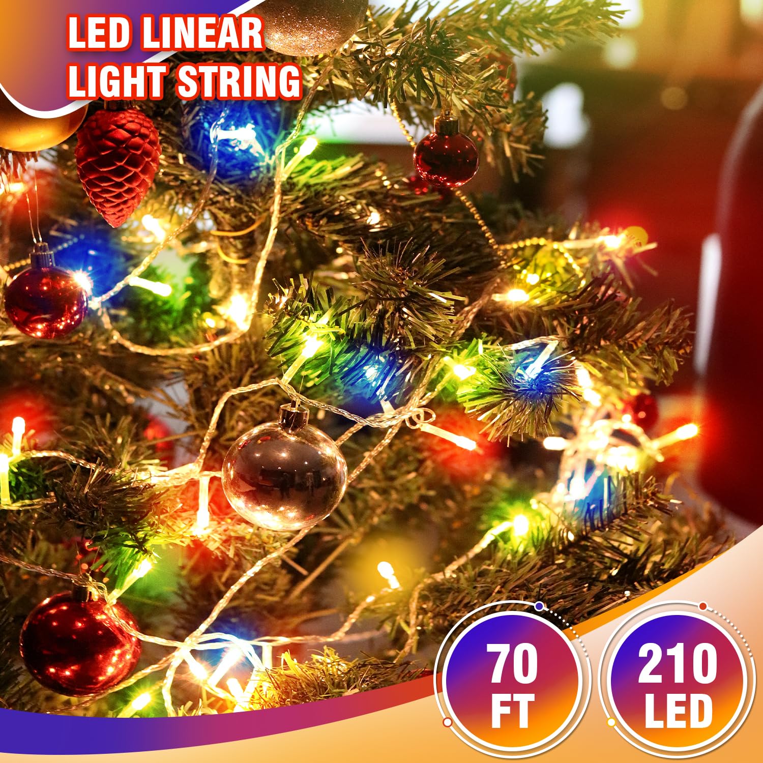 Wastroyal 70Ft 210 Led 4-Color String Lights  Seasonal Fairy Lights With 8 Modes  Waterproof Indoor Outdoor Decorative Lighting For Christmas  Parties  Wedding  Patio