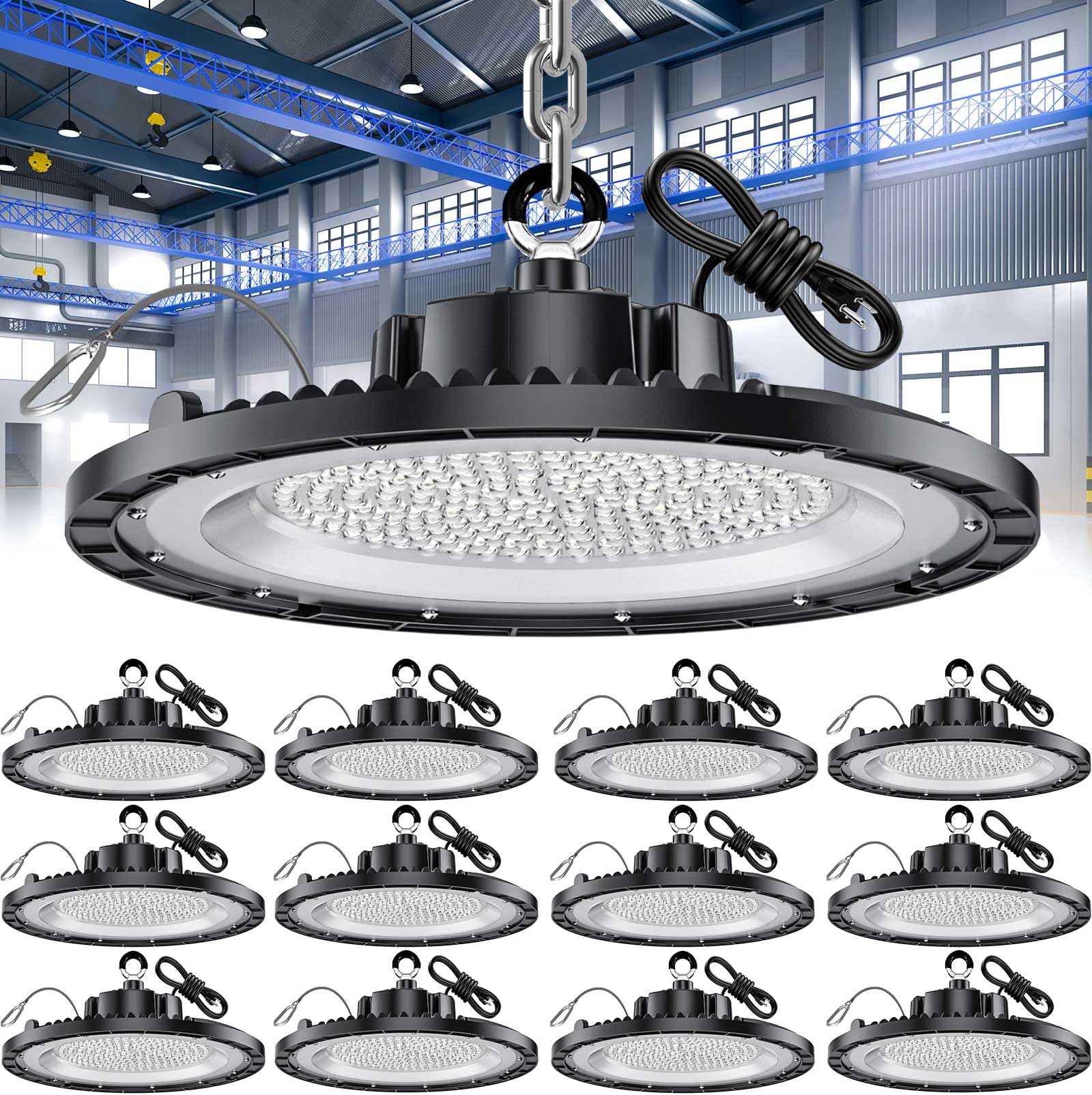 THELUX 12Pack 150W UFO LED High Bay Lights Super High Brightness 22,500LM 5000K Daylight, IP65 Waterproof Commercial High Bay LE