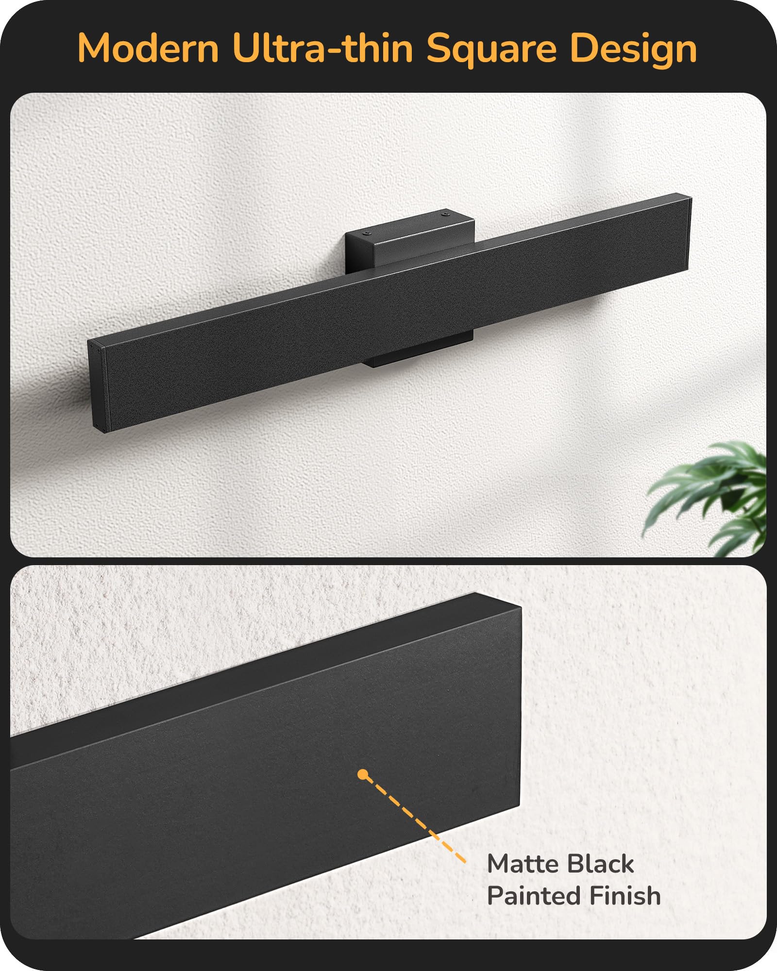 EDISHINE 23.6" Outdoor Wall Lights, Dimmable 3CCT, IP65 Waterproof, Black, 2 Pack, Model BD050
