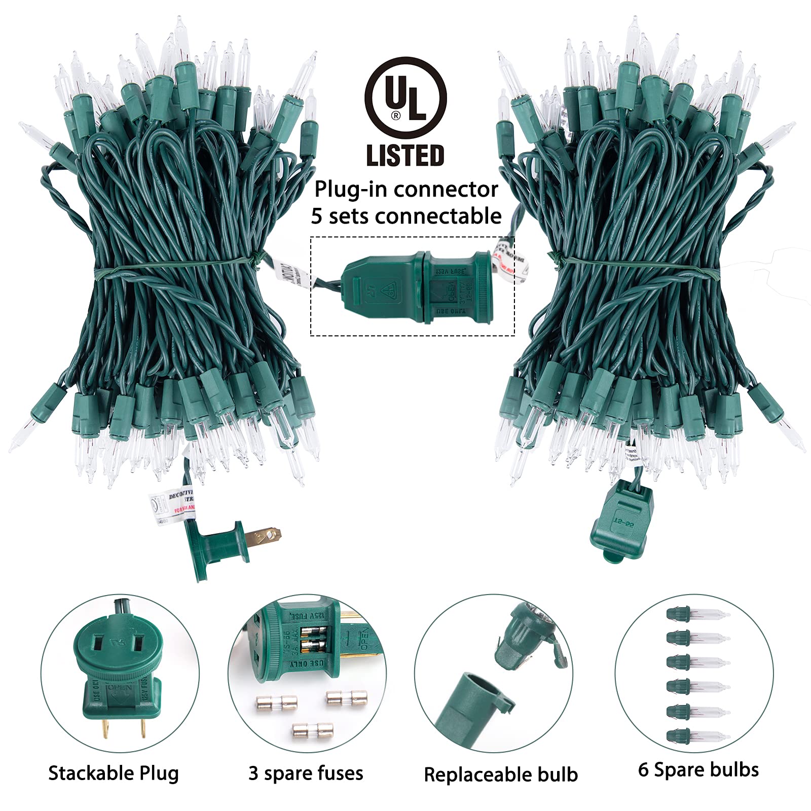 Minetom 100 Count Clear Christmas String Lights - 3 Pack 26.5 Feet Warm White for Indoor Outdoor Decorations
