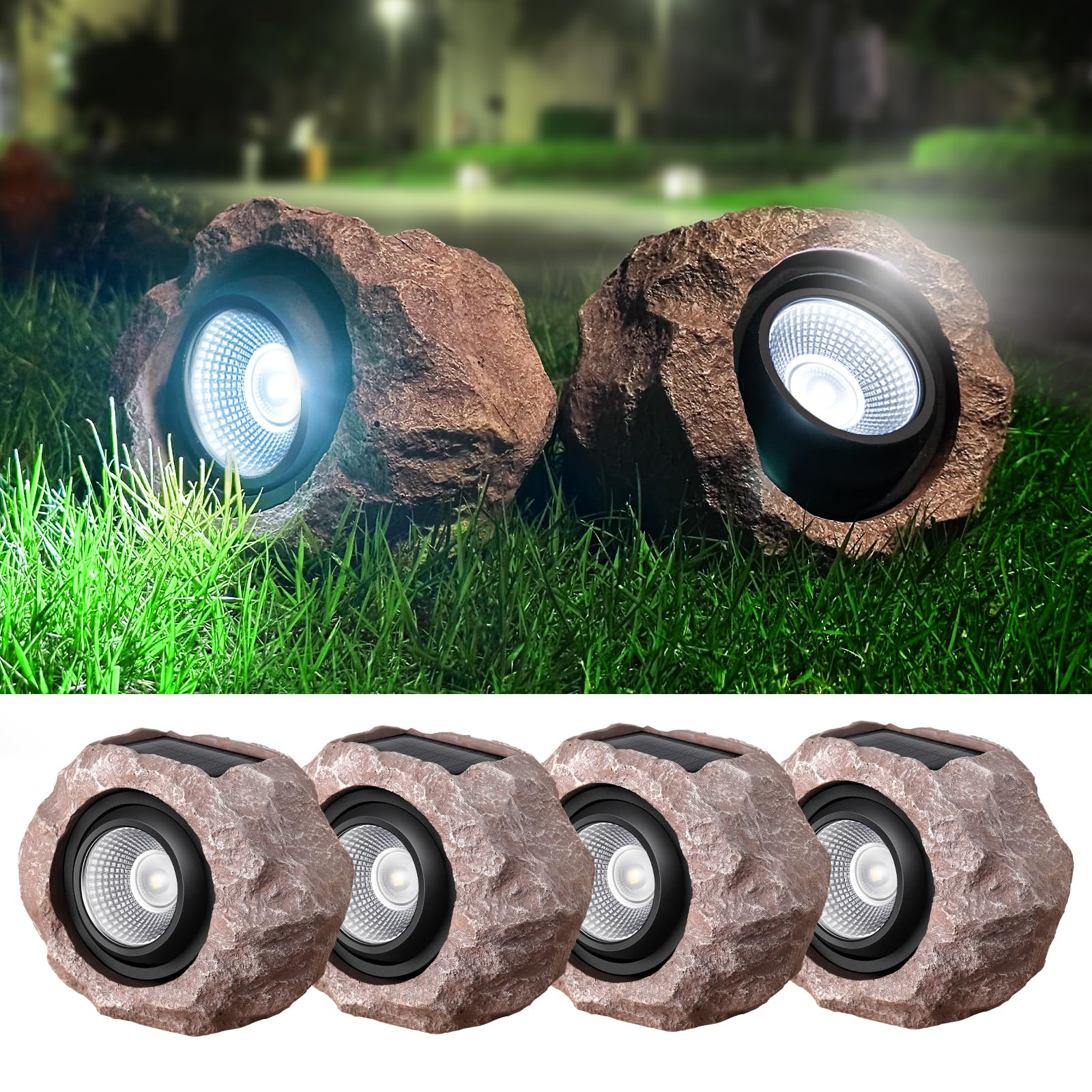 Timeflies Solar Rock Lights, 4 Pack Super Bright Ip65 Waterproof Solar Spot Lights For Outdoor Gardens, Yards, Patios - Model Lt-151S4