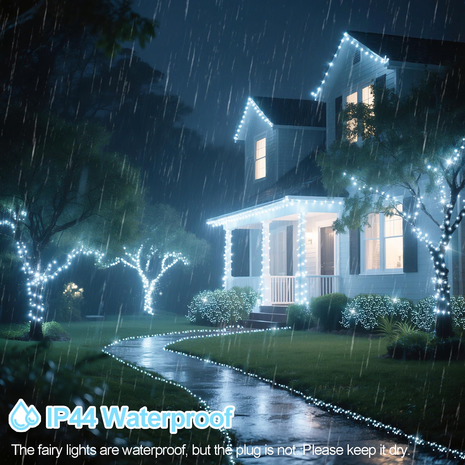 ROADAYLY Christmas Lights Cool White 196FT 500 LED Waterproof Indoor Outdoor Fairy Lights with Timer 8 Modes Green Wire