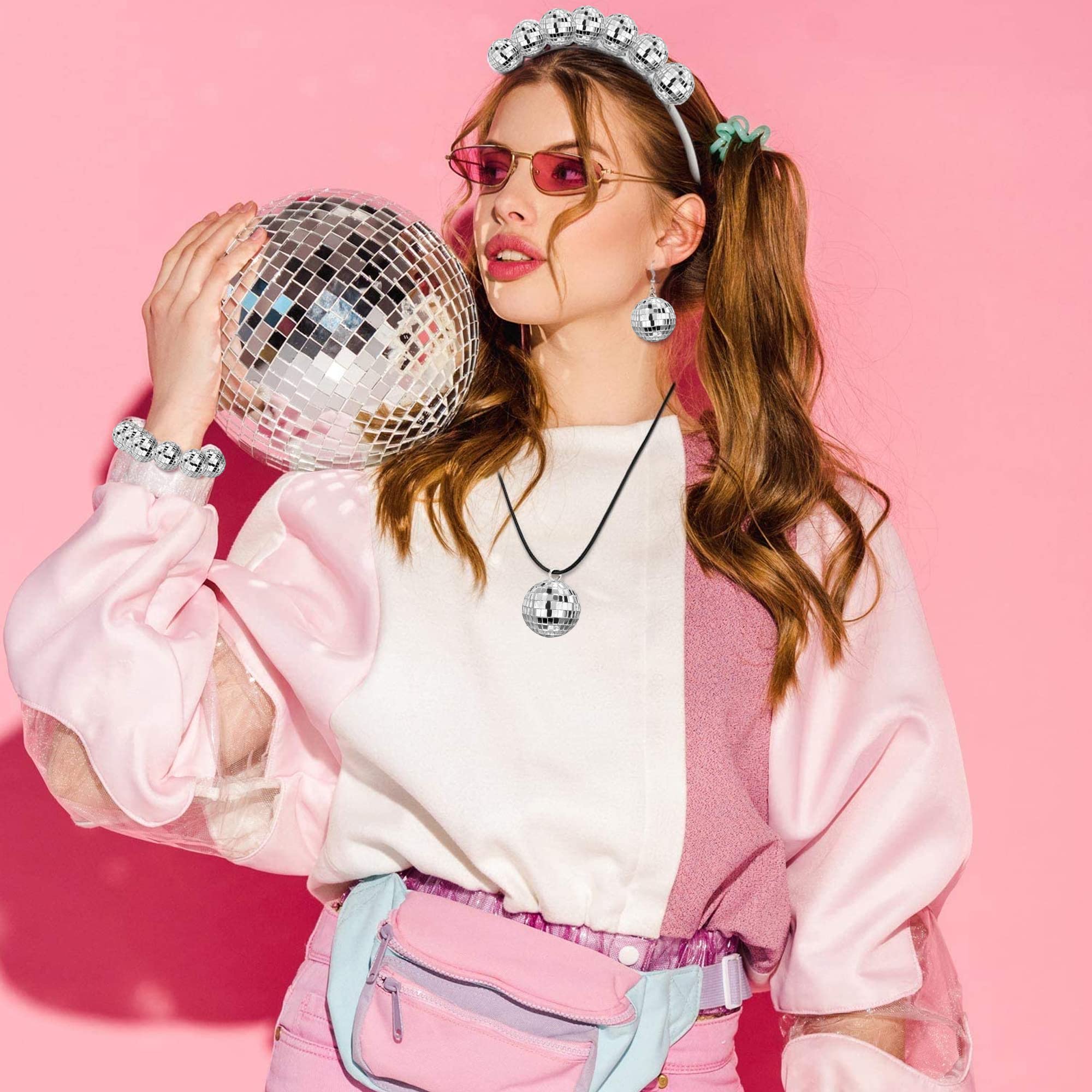 27 PCS Disco Ball Cake Decoration Ornaments Reflective Mirror Ball Cake Decoration 70s Disco Themed Party Decoration Silver Disc