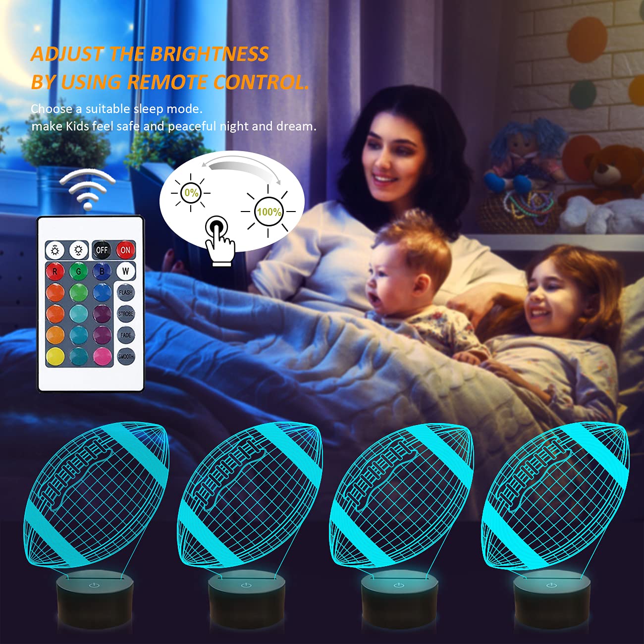 Fullosun 3D Football Night Light With Remote, 16 Colors - Creative Kids' Bedroom Decor