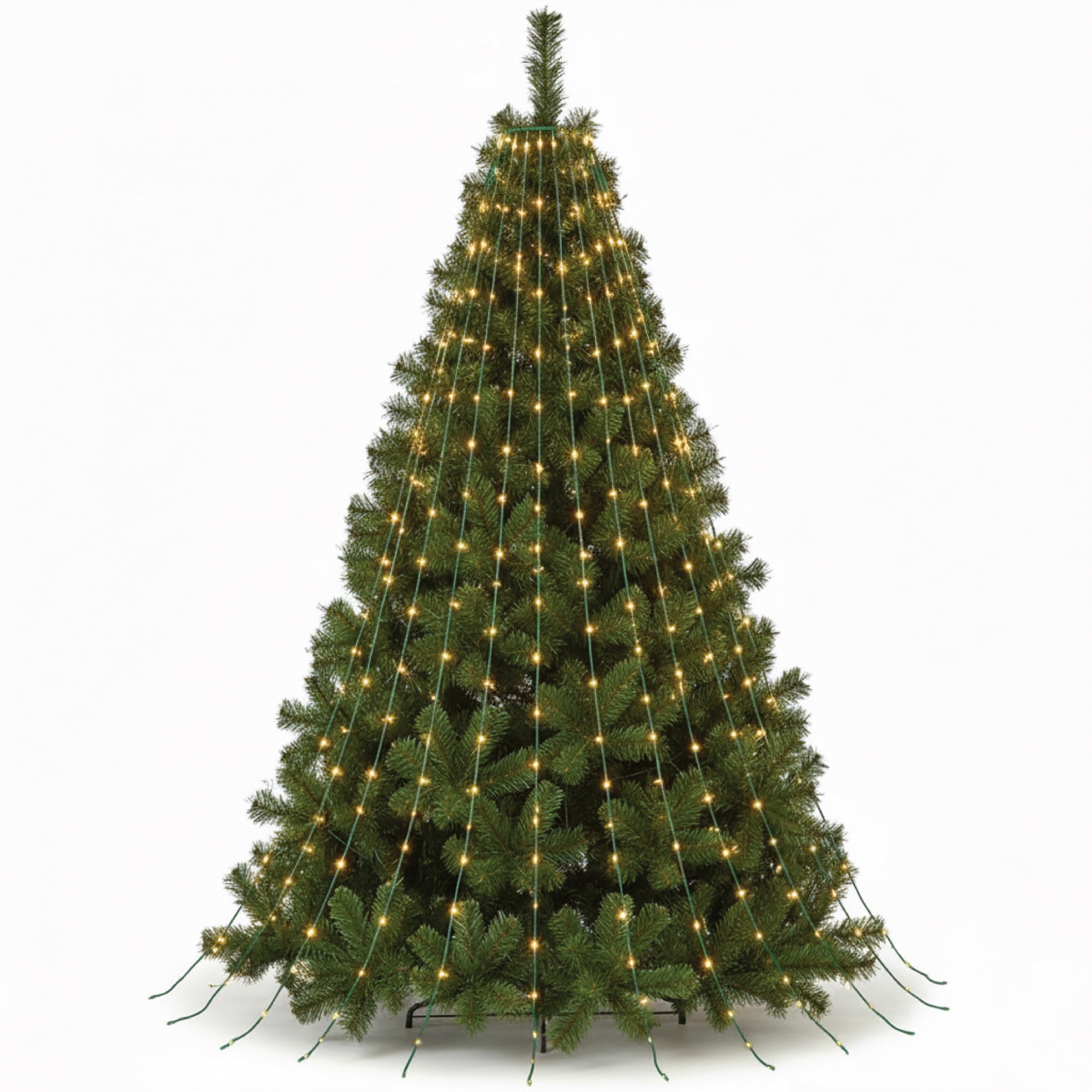 Holiday Bright Lights 8FT Cascade Tree Light with 832 LED Bulbs  Warm White Steady Glow on Green Wire  16 Strands for Outdoor Decor