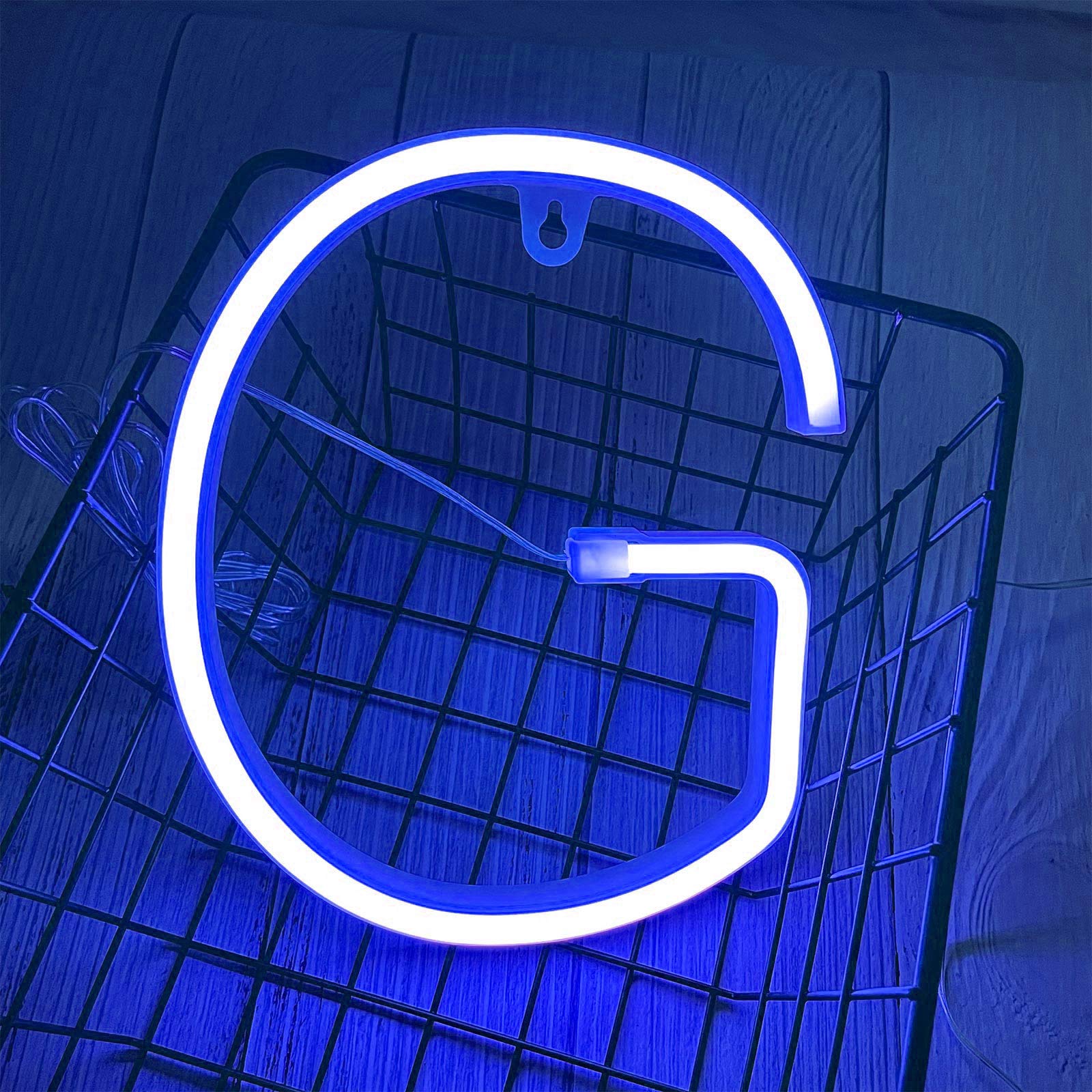 ENUOLI Blue LED Neon Letter Light, USB & Battery Operated, Indoor Decor, Model nNH.G-B