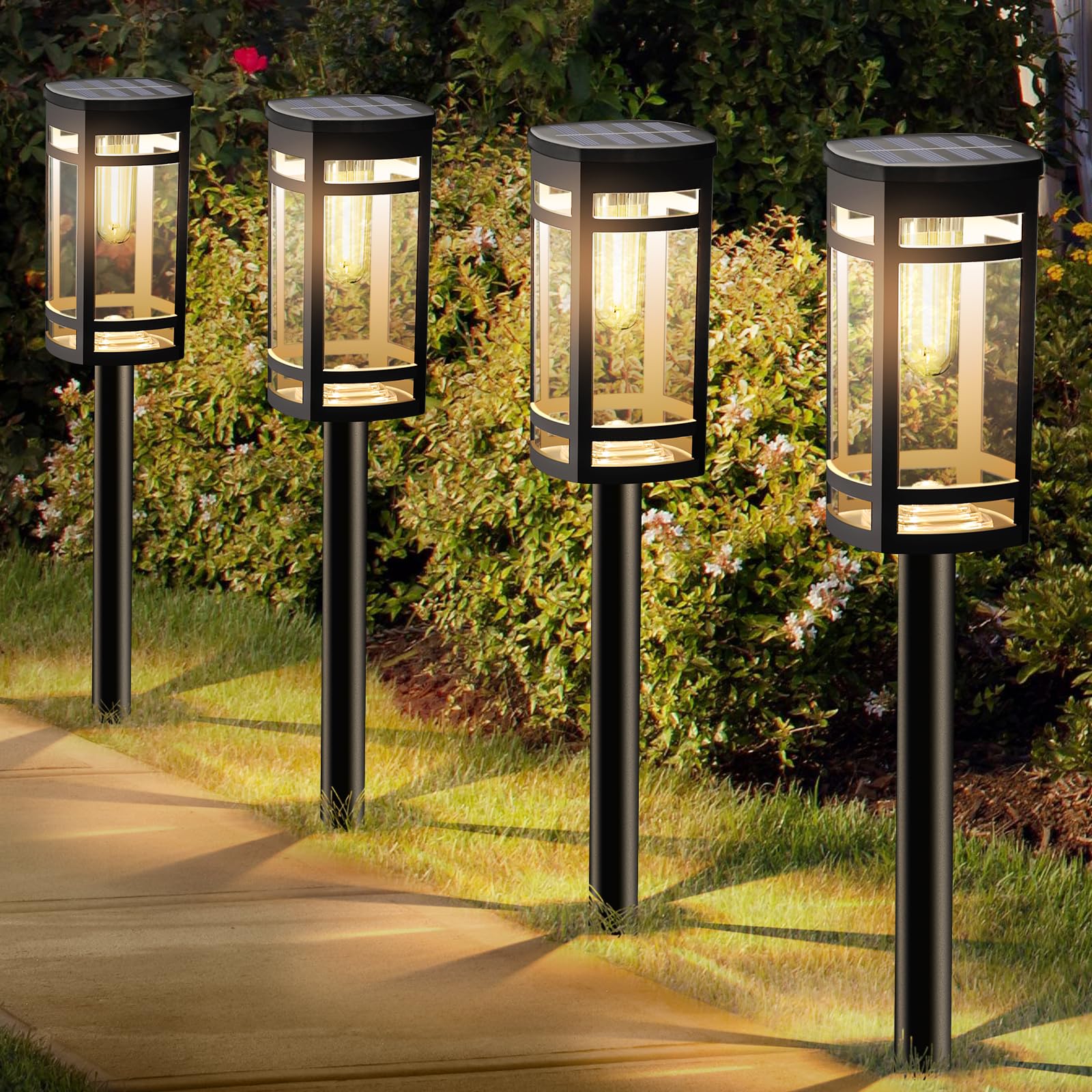 Excmark 16 Pack Solar Lights Outdoor Waterproof For Garden Pathway Walkway Driveway Yard Lawn Decorative Landscape Lighting. (Warm White Light  16)