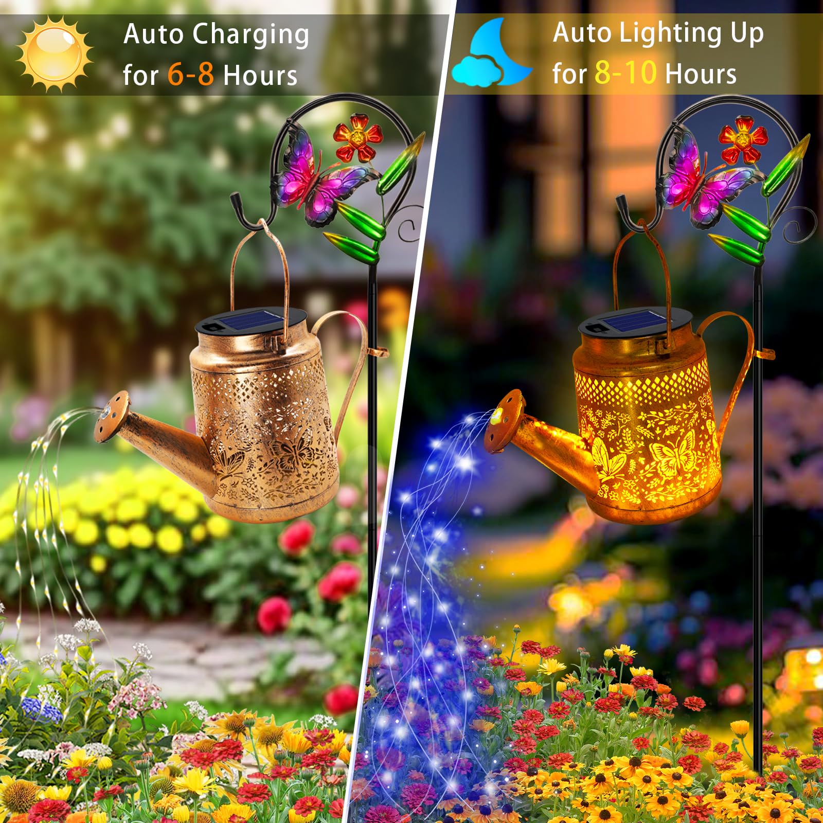 Butterfly Solar Lights Outdoor Waterproof  Solar Watering Can Lights With Shepherd Hook  Metal Hanging Lantern Garden Decor Yard Outside Patio Lawn  Gifts For Mom Grandma Women Birthday