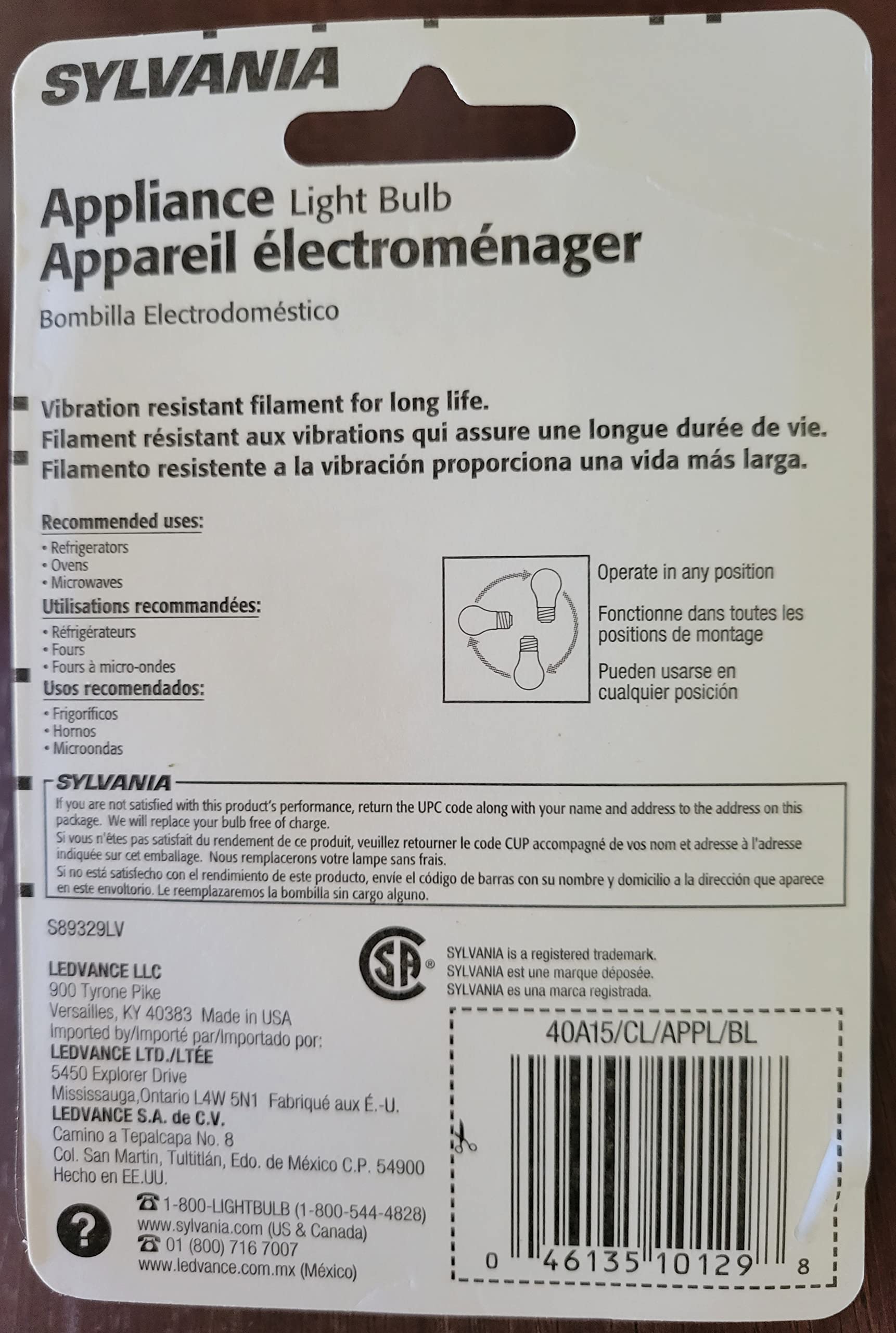 Sylvania 40W Appliance Light Bulb 40Acl/Appl/Bl