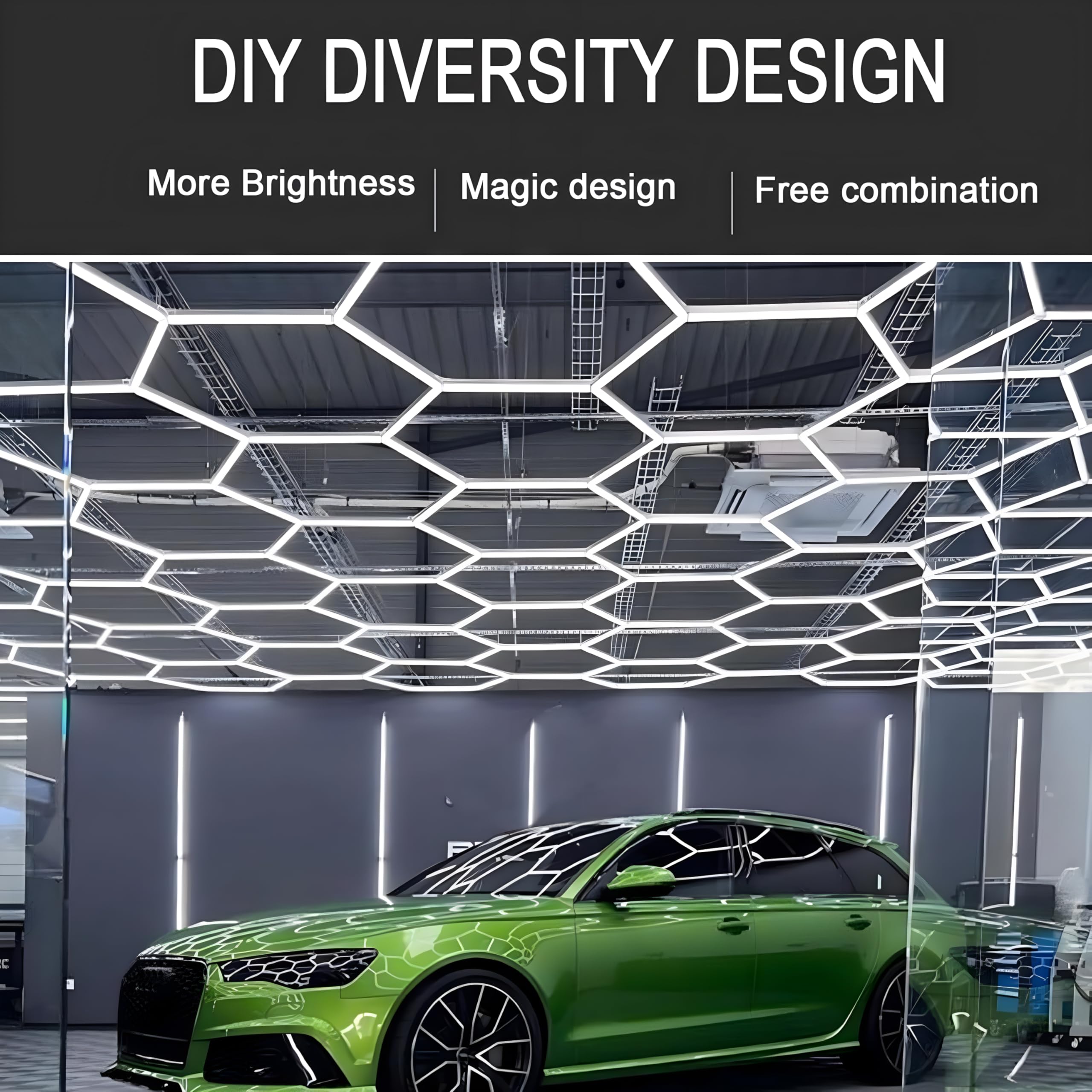 Tiyahomey Aluminum Frame Led Hexagon Garage Light,8 Hexagon Honeycomb Lights 550W 55800 Lumens Hexagon Garage Light With T5 Tube