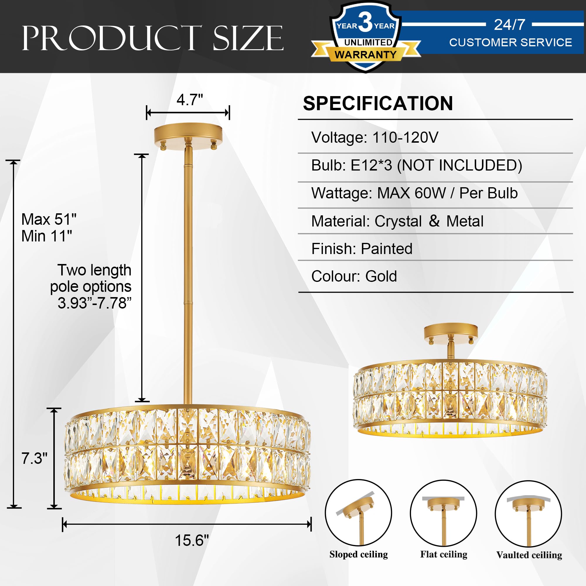 Salaiwei 16    4-Light Modern Crystal Chandeliers Gold Dinning Room Light Fixture, Round Pendant Light Kitchen Island Chandelier