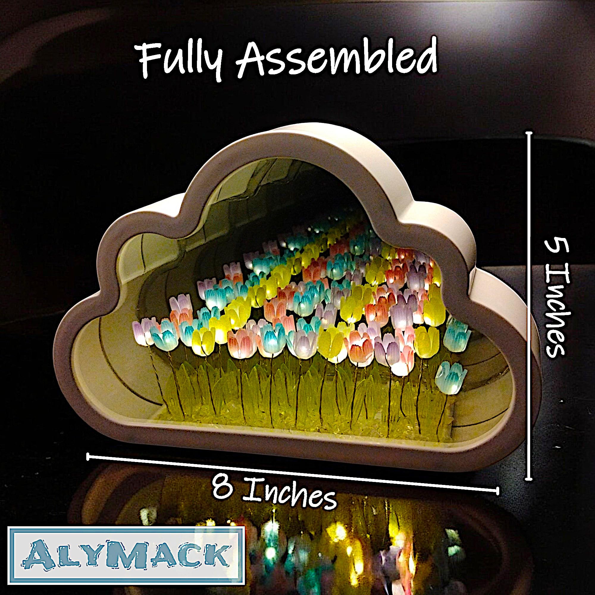 ALYMACK Tulip Lamp - Infinity Mirror Night Light, Battery Powered, Rainbow, Model AM2, Size AA, Plastic Material