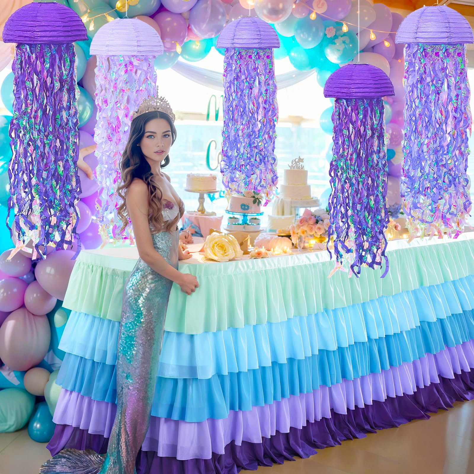 Adlkgg Purple Jellyfish Paper Lanterns, Under The Sea Party Decorations, Hanging Jelly Fish For Mermaid Ocean Themed Birthday Pa