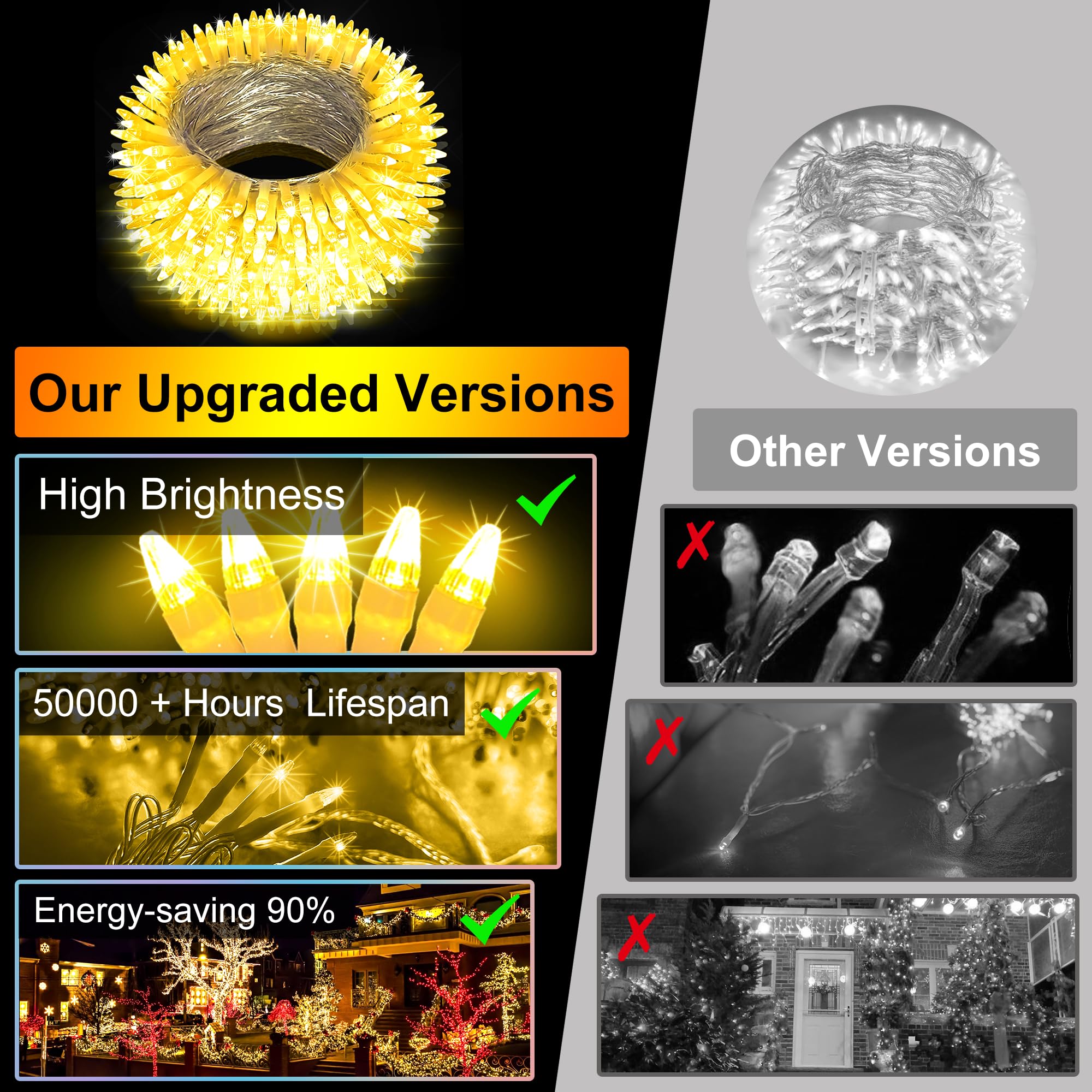 750Led Christmas Lights Outdoor Use  240Ft 12 Modes Warm White Led String Lights With Timer Dimmable  Waterproof Christmas Tree Lights For Xmas Patio Yard Fence Balcony Garden Decor Warm White