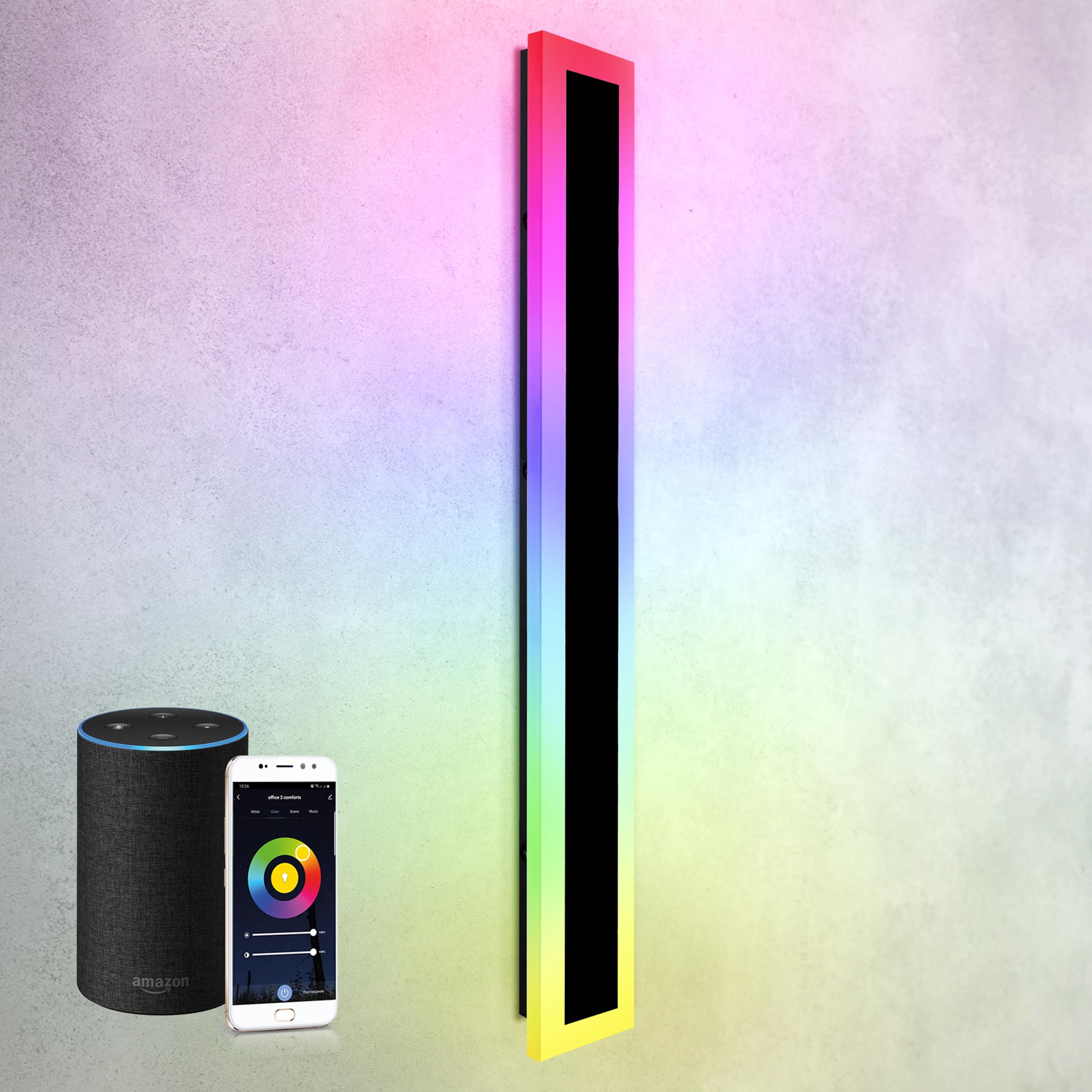 ASD LED Flush Mount Wall Light Fixture 36W 1800LM 48 Inch Black A-LWS27A-48D36SM-RGB Waterproof Smart Acrylic