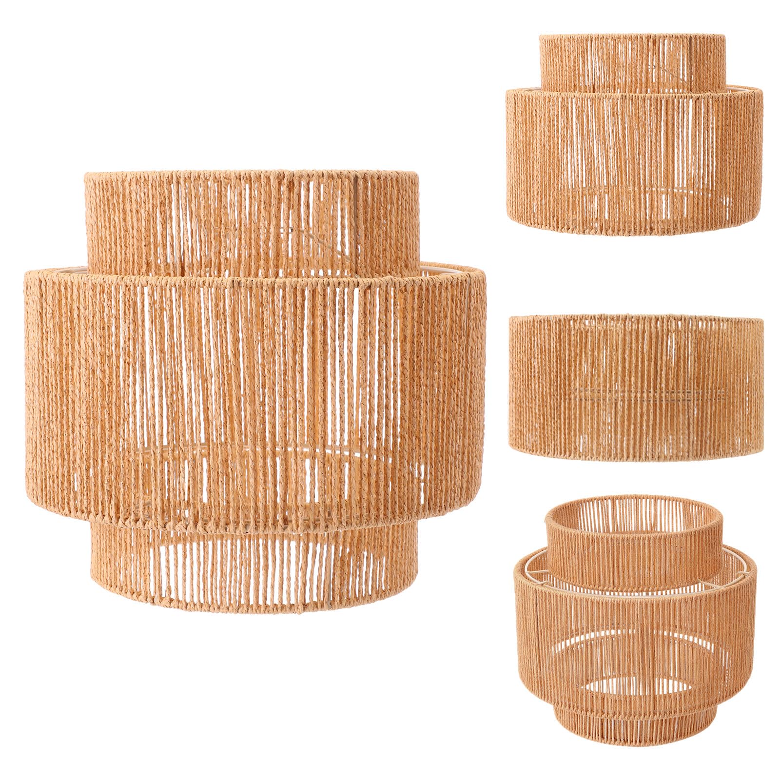 VIHOSE 12.6 Inch Boho Rattan Lamp Shades Wicker Lantern Lamp Shade Vintage Rattan Small Lampshade for Table Floor Hanging Lamps 