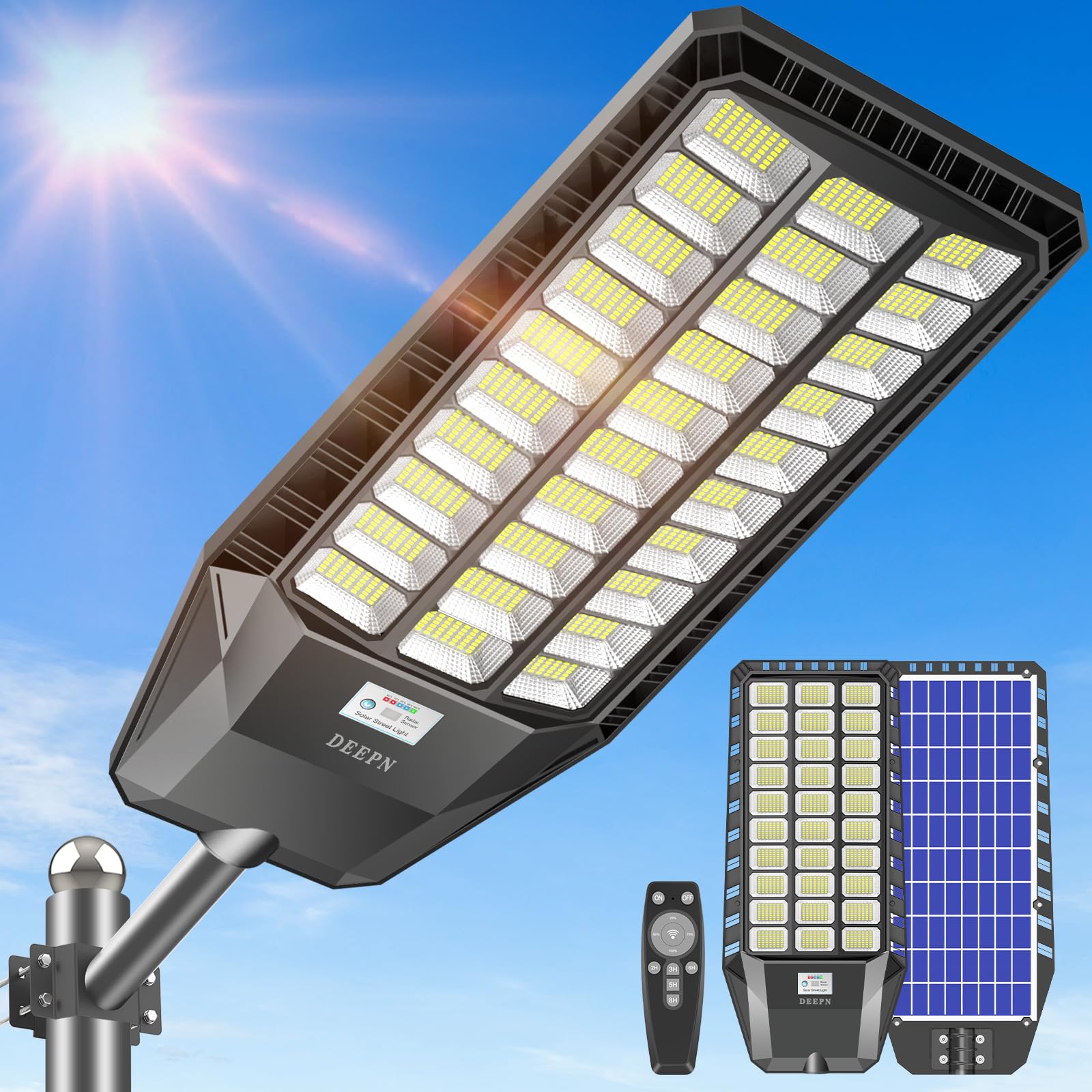 6500W Solar Street Lights Outdoor Waterproof, Commercial Grade 480000 Lumens Dusk To Dawn Solar Flood Light Motion Sensor, Led Solar Lights Outdoor With Remote Control For Parking Lot, Backyard