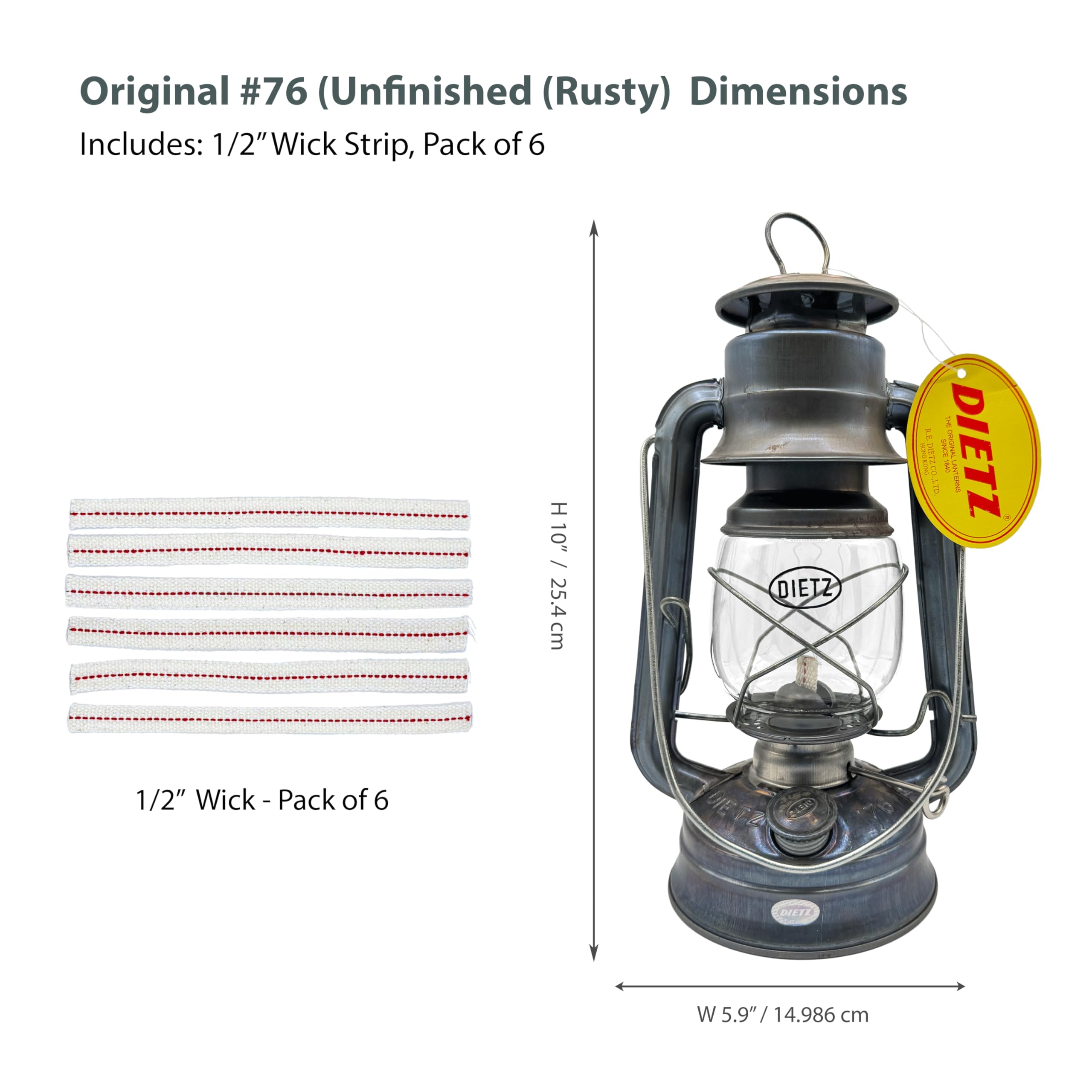 Light of Mine - Dietz #76 Original Unfinished Oil Lantern with 1/2 Replacement Wick Strips (Unfinished)