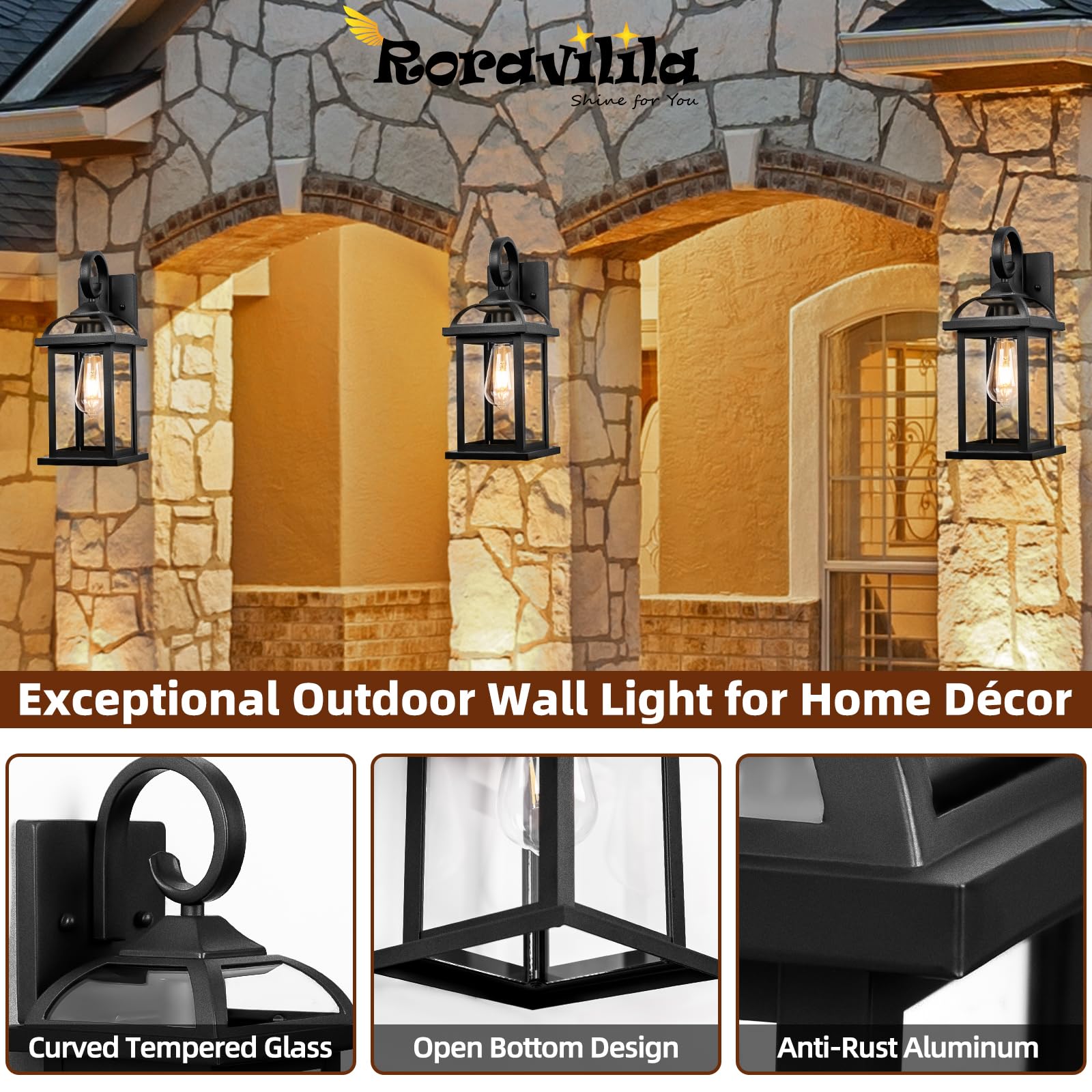 Roravilila Matte Black Outdoor Wall Lights 2-Pack, Ip65 Waterproof Aluminum Sconces