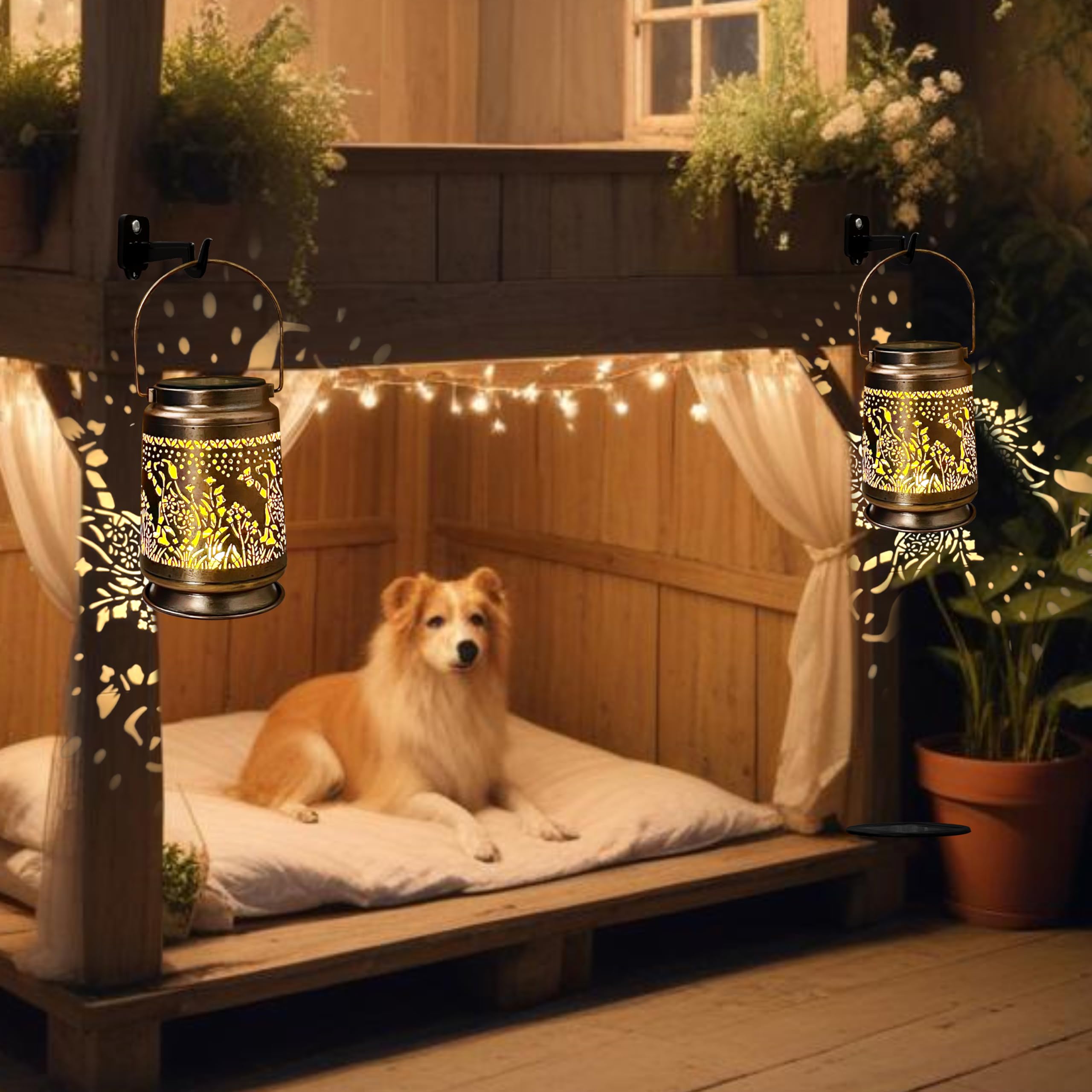 Ky&Bosam Solar Lanterns Pet Dog Memorial Lantern Outdoor Waterproof Metal Solar Light Dog Memorial Gifts, Pet Loss, Pet Sympathy