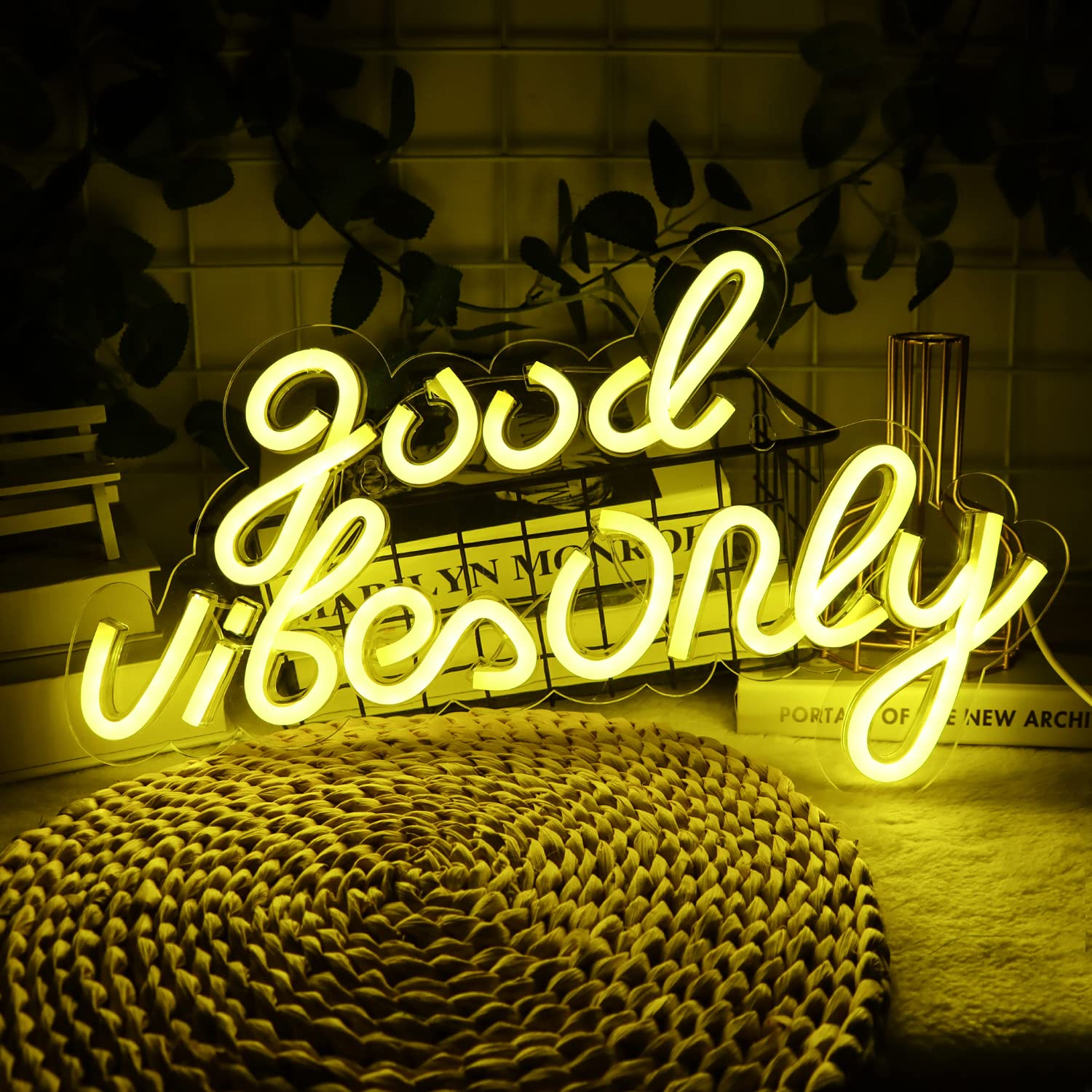 Jfllamp Neon Signs - Good Vibes Only Led Wall Decor, Yellow, 16.5X10 Inch, Perfect Gift