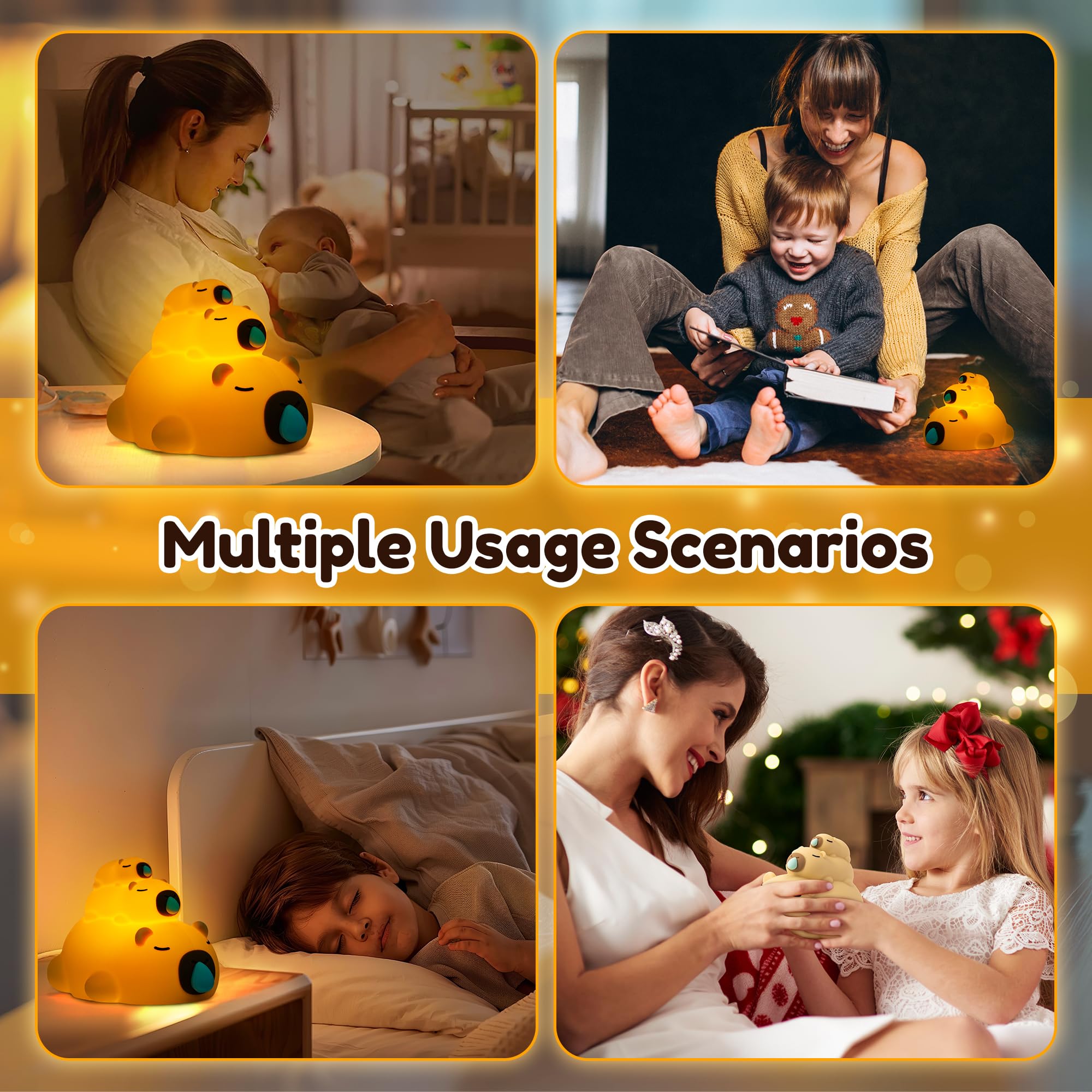 Gqiirl Capybara Night Light For Kids - Cute Capybara Nigh Lamp With 3 Levels Dimmable And Timer  Silicone Animal Touch Bedside Lamps  Rechargeable Squishy Little Nightlights For Bedroom Boy Girl Gifts