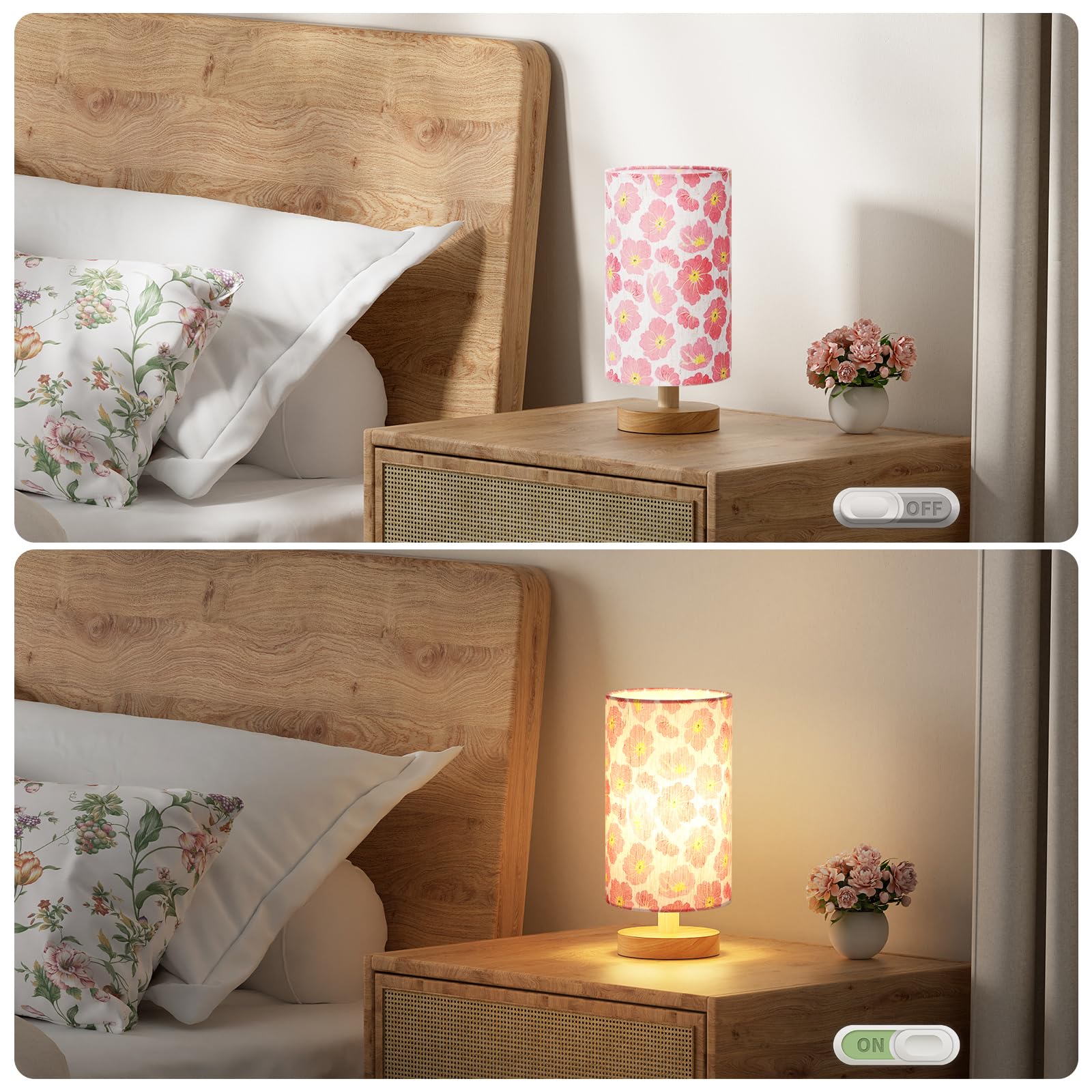 Fenmzee Cherry Table Lamp For Bedroom - Inline Control, Small Bedside Lamp With 3000K A15 Led Blub, Easy Assembly (Cherry Cream